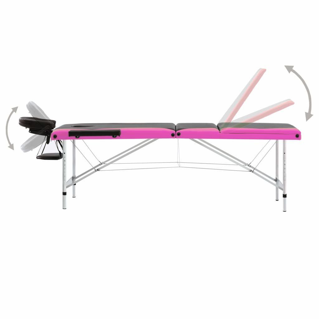 vidaXL Massageliege Massageliege Klappbar 3-Zonen und Aluminiumgestell Schwarz Rosa