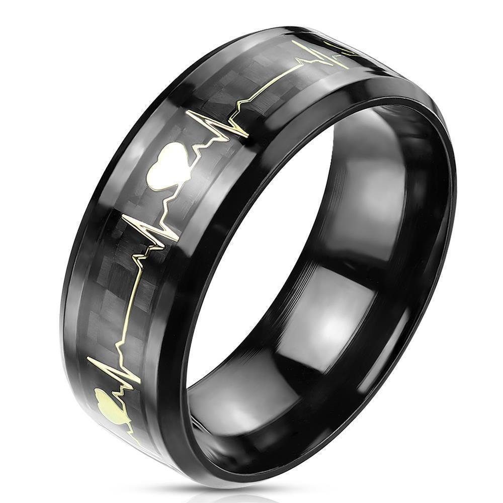 Paarring schwarz Herzschlag Herren Edelstahl Partnerring aus Unisex Damen 3D-Inlay (Ring, 1-tlg), mit goldenem BUNGSA