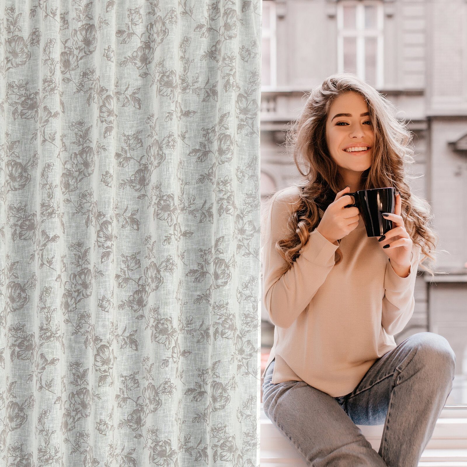 Eurofirany Gardine Landhaus Gardinen mit Blumenmuster günstig online kaufen