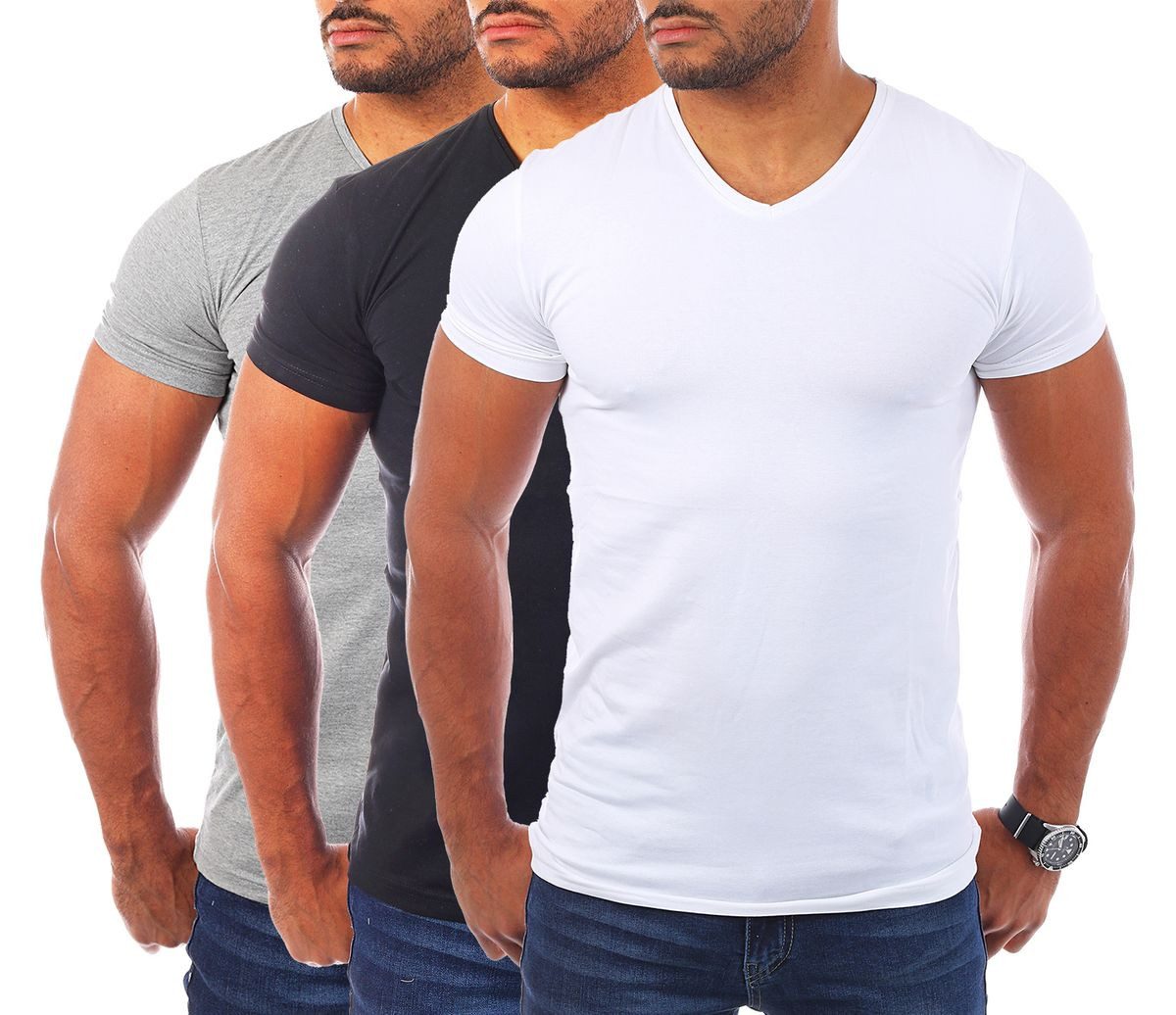 Young & Rich T-Shirt Herren Uni Basic V-neck V-Ausschnitt Unterziehshirt 1700 V-Ausschnitt unifarben kurzarm slim fit