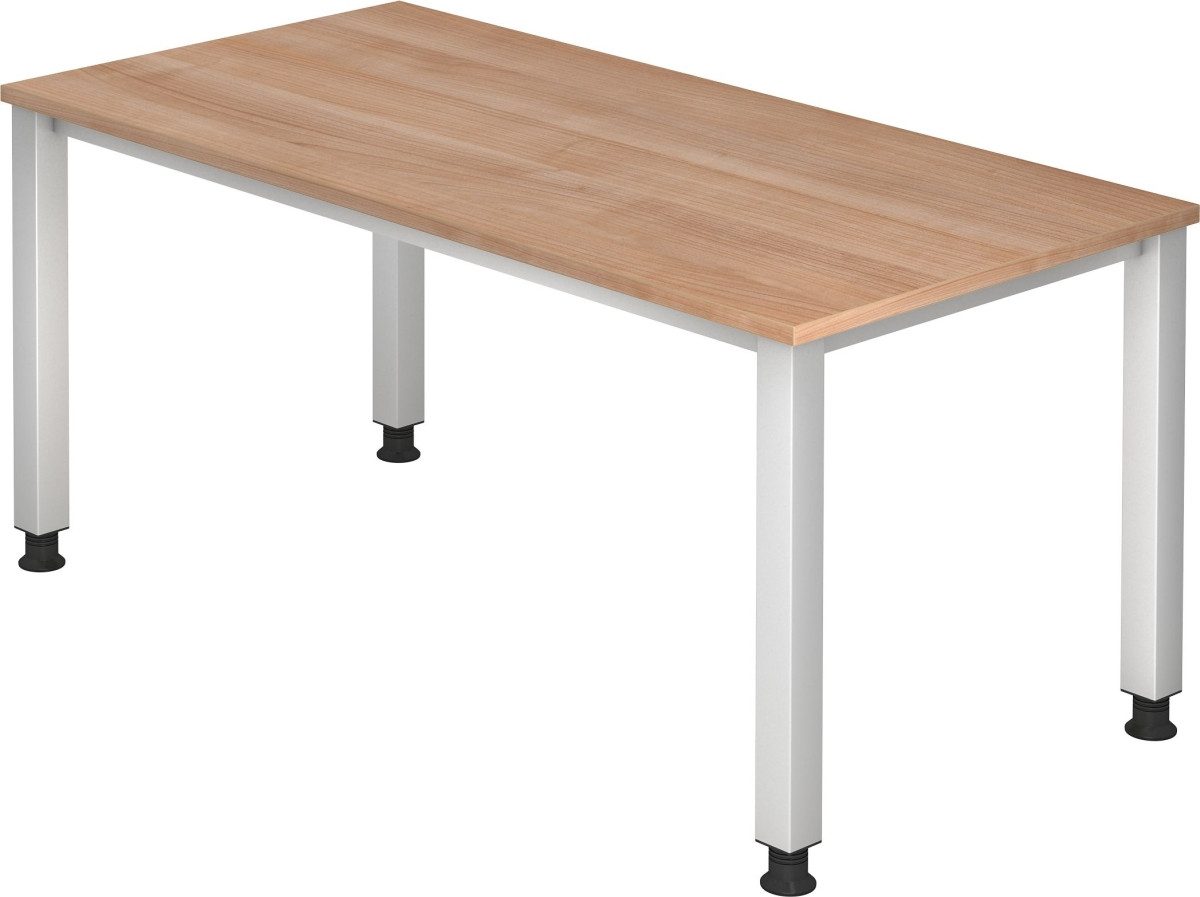Schreibtisch Schreibtisch 4-Fuß eckig 160x80cm Nussbaum/Silber