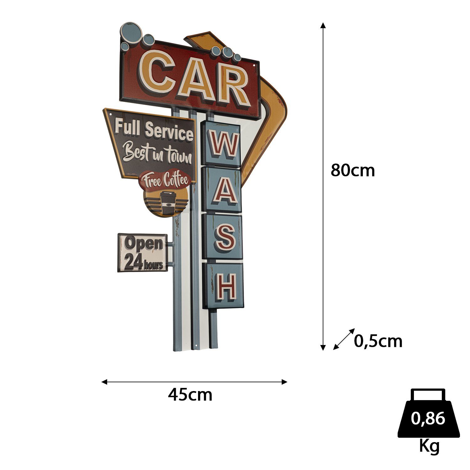 Moritz Metallschild Waschstraße Car Wash Full Service, Vintage Retro Deko Schild Metallschild Wandbild Schild