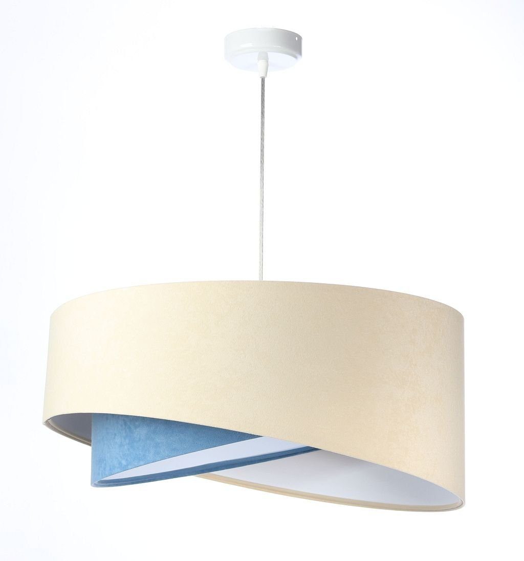 Licht-Erlebnisse Pendelleuchte MARLON, ohne Leuchtmittel, Weiß Creme Blau E27 Ø 50 cm Stoff Metall Modern Wohnzimmer