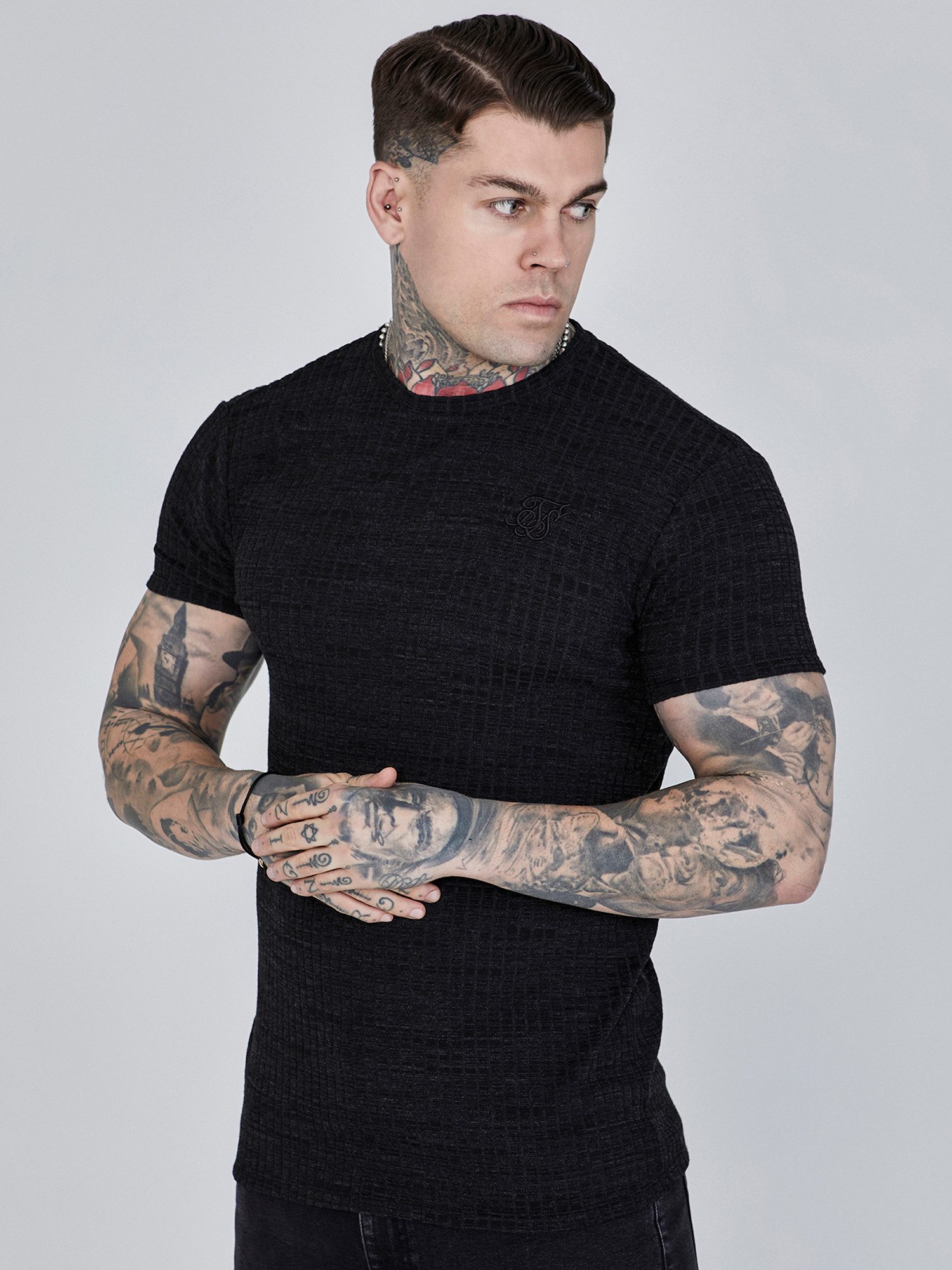 Siksilk T-Shirt SikSilk Herren Schwarzes Geripptes T-Shirt günstig online kaufen