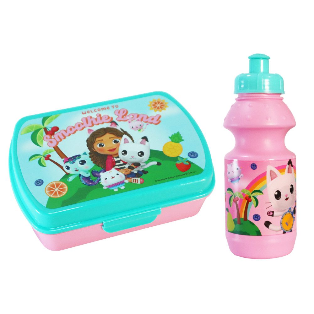 Lunchbox Gabbys Dollhouse Kinder Mädchen 2 tlg Set Brotdose Trinkflasche 350 ml