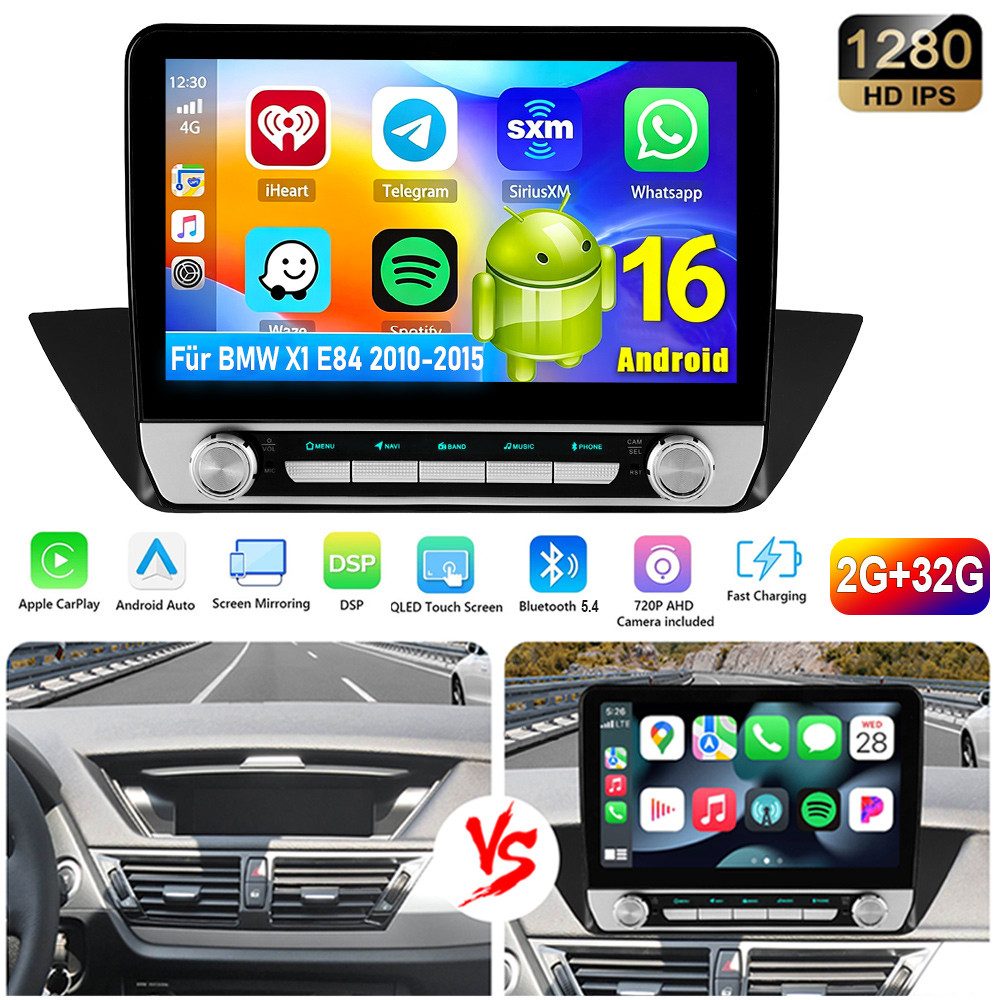 ESSGOO Für BMW X1 E84 2010-2015 Carplay Android 15/16 Autoradio GPS Navi WiFi Autoradio (RDS, 4+64GB(optional), 4G LTE, Digitalradio (DAB), FM, GPS, 6+128GB(optional), SWC)