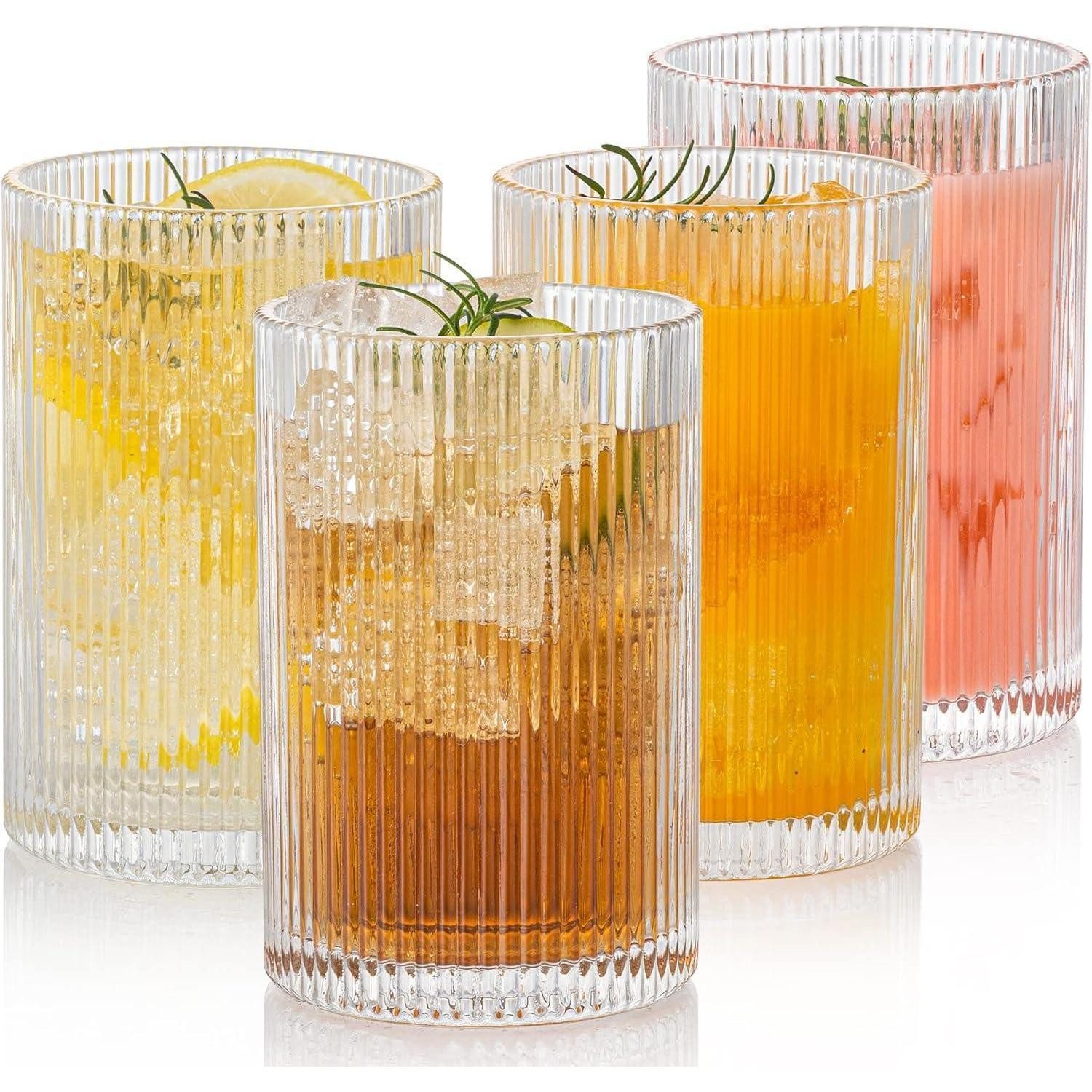 LuxusKollektion Gläser-Set Geriffelte Gläser 4er Set 500ml Vintage Cocktail Kaffeetassen