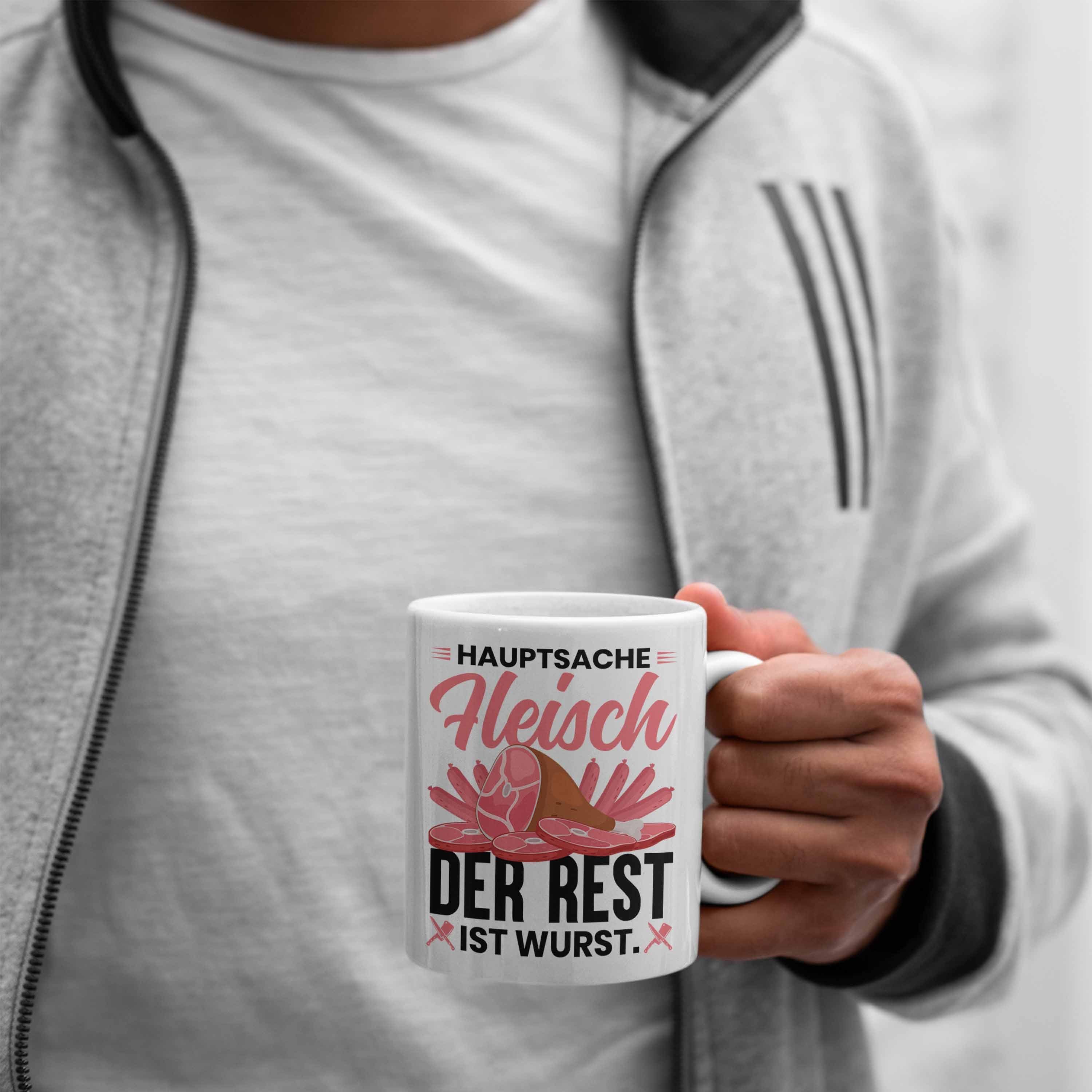 Trendation Tasse Trendation - Weiss Tasse Rest Metzger Hauptsache Geschenk Ist Fleischer Geschenkidee Der Wurst Fleisch