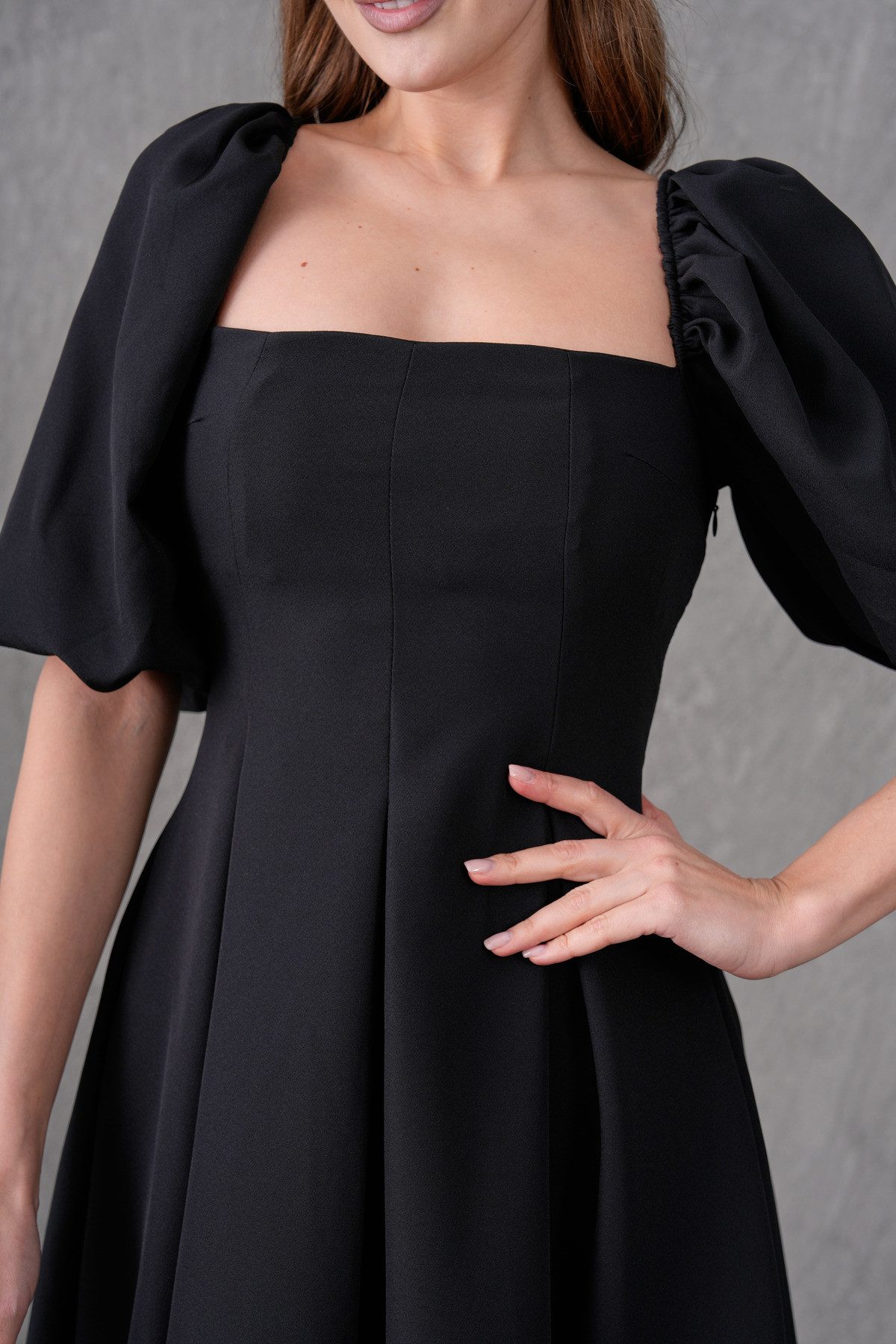 WOMAN VISION Abendkleid Trägerloses, kurzärmeliges, ausgestelltes Midikleid mit Ausschnitt – Bild 4 von 5