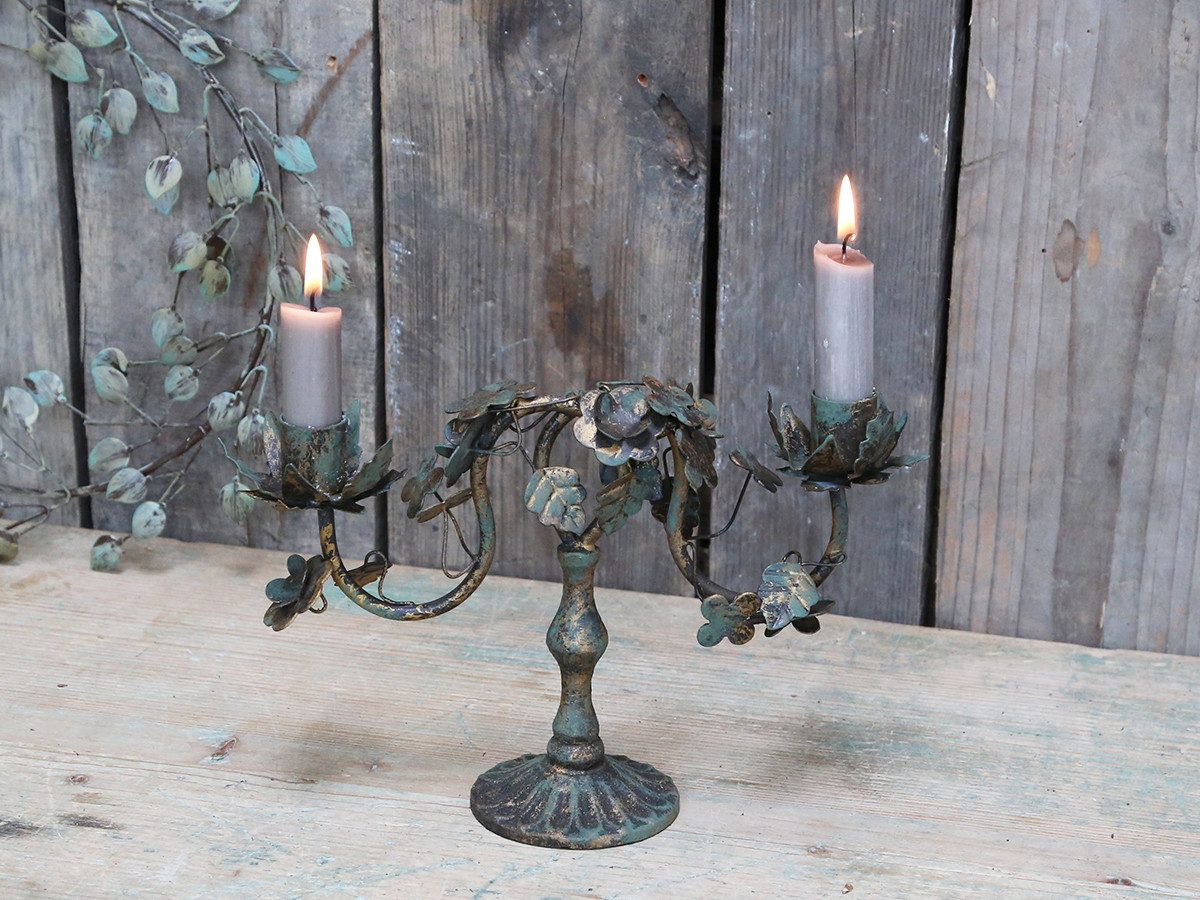 Chic Antique Kerzenständer Kerzenhalter Kerzenständer Metall Antique Messing romantische Deko, Detailreiche Metallblätter und Blumen
