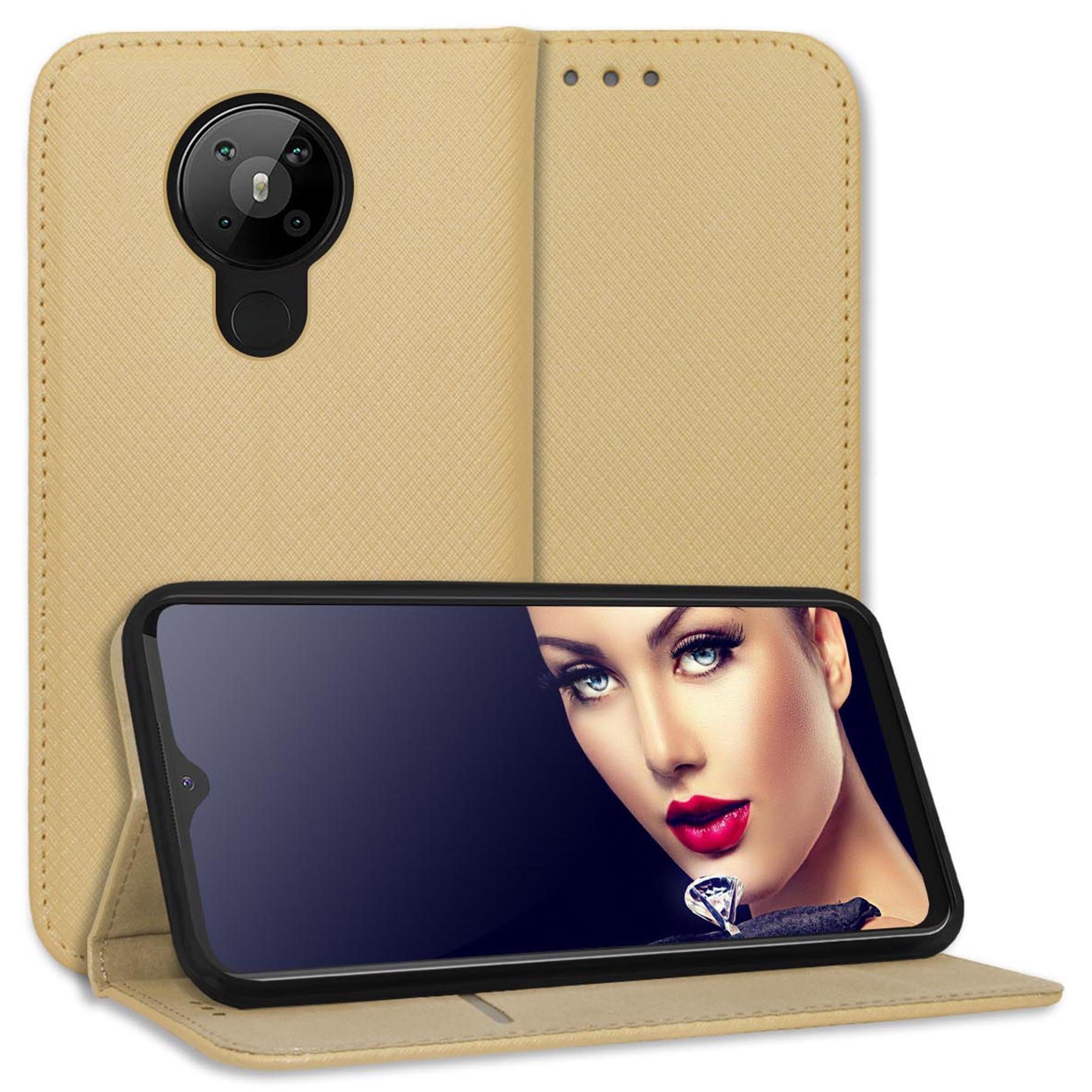 mtb more energy Smartphone-Hülle Smart Magnet für Nokia 5.3, Gold, Bookstyle Klapphülle Cover Wallet Case aus Kunstleder
