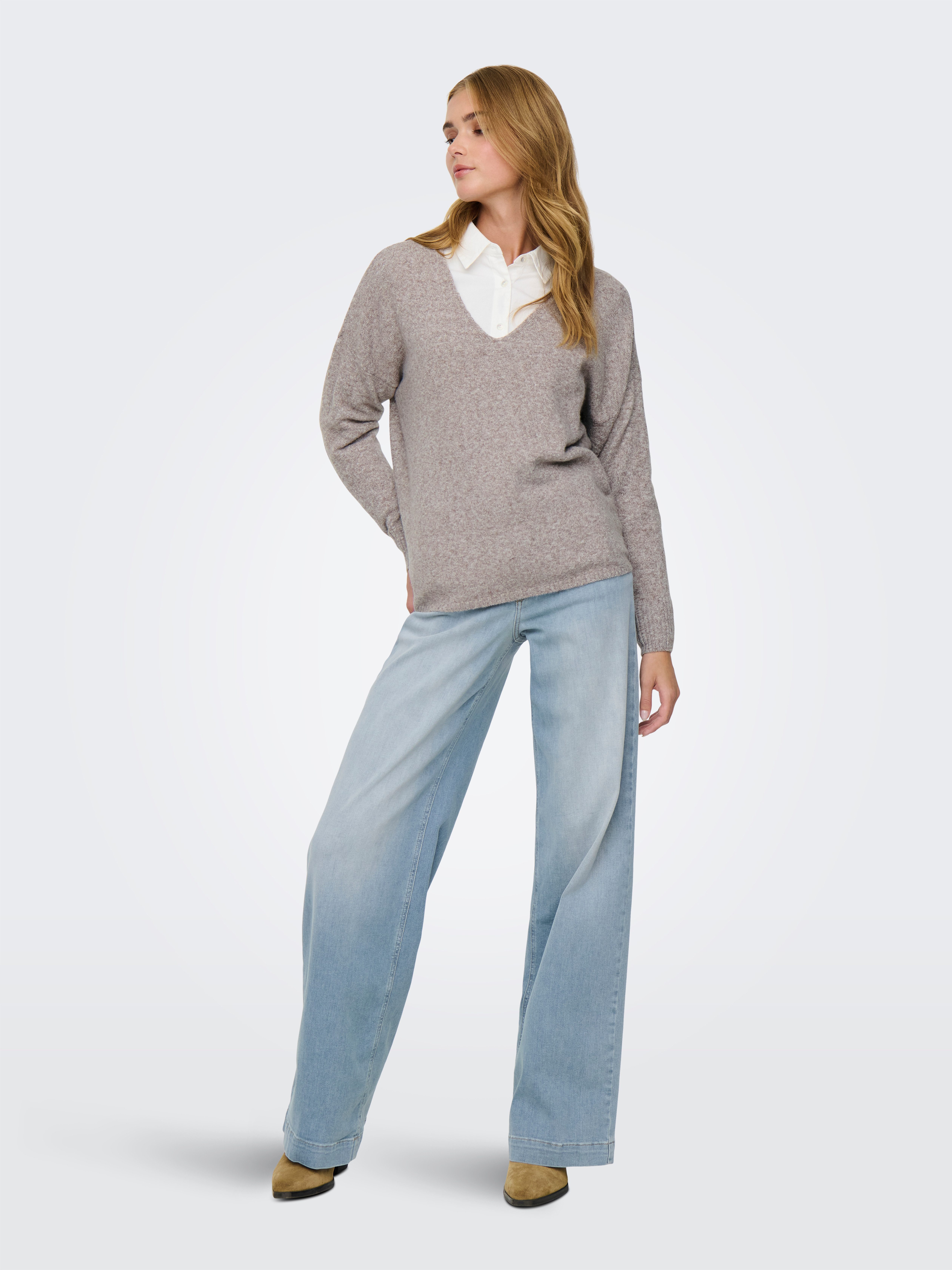 ONLY V-Ausschnitt-Pullover ONLRICA LIFE L/S V-NECK PULLO KNT NOOS Materialmix, regular fit
