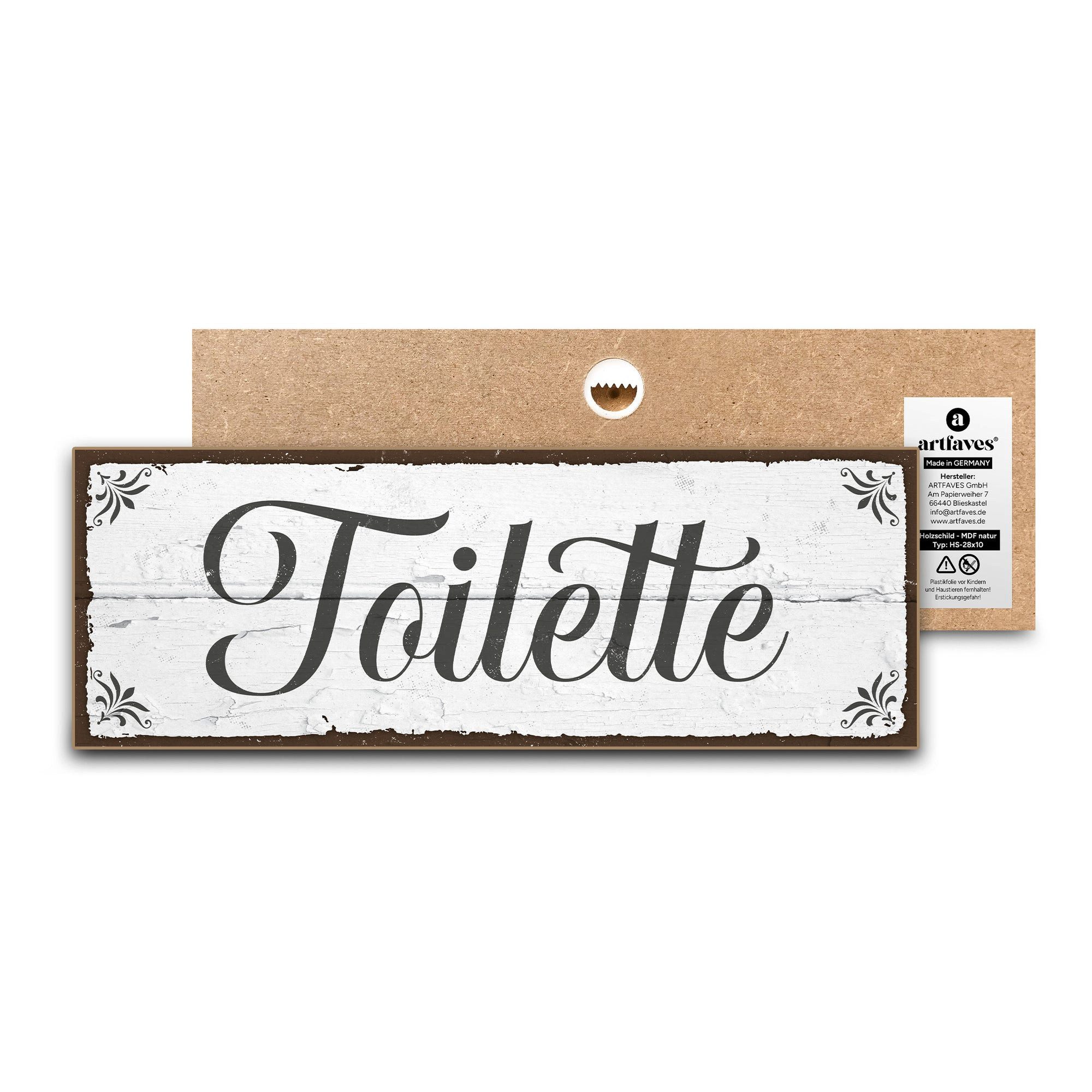 ARTFAVES Holzbild Schild mit Spruch - Toilette II - Bad, Badezimmer, WC, Toilette