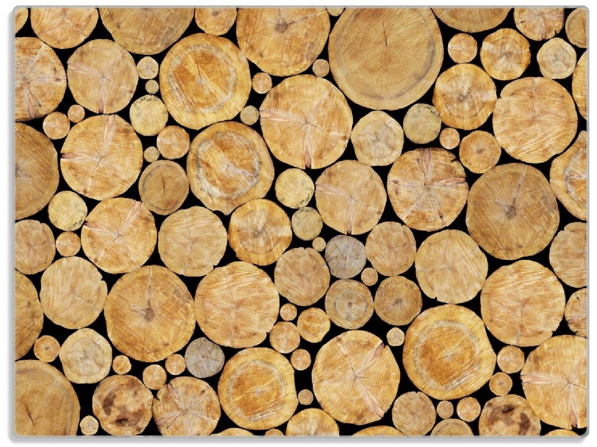 Wallario Schneidebrett Holzstapel rund, ESG-Sicherheitsglas, (inkl. rutschfester Gummifüße 4mm, 1-St), 30x40cm