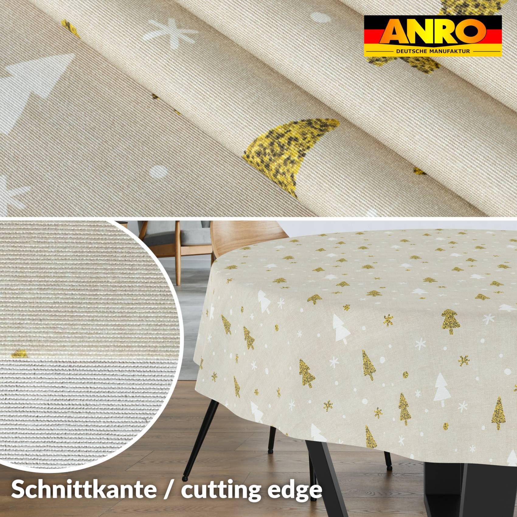 ANRO Tischdecke pflegeleicht Weihnachten Tischtuch Christmas Tannenbaum Tischwäsche (Einzelstück 1-tlg), Schutz-Beschichtung wasserabweisend Rund 100cm