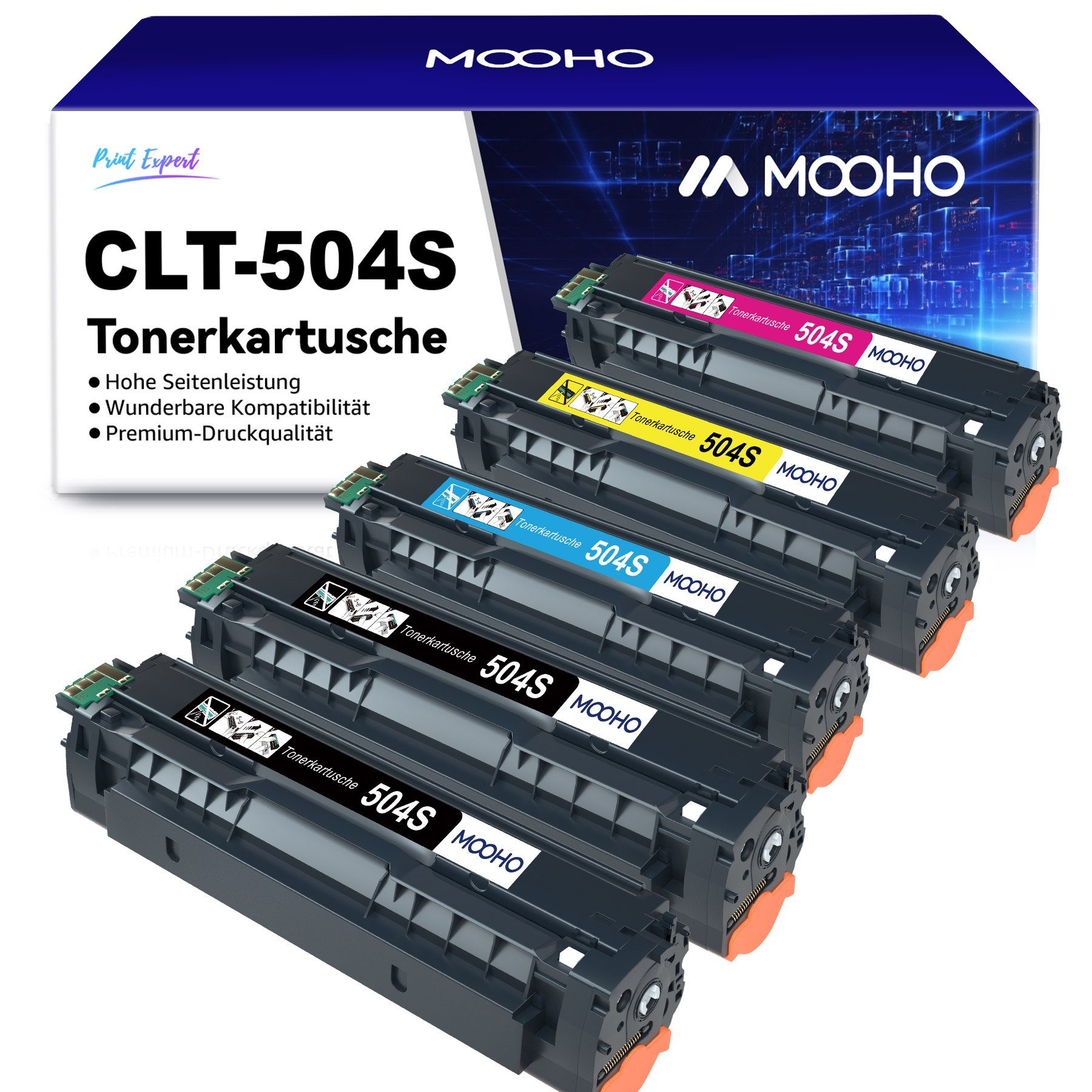 MOOHO Tonerkartusche 5 Multipack Toner CLT-504S für Samsung, (CLX-4170 CLX-4190 CLX-4195N CLX-4195FN CLX-4195FW), Xpress C1810W C1860FW CLP-415 CLP-415N CLP-415NW CLP-470 CLP-475