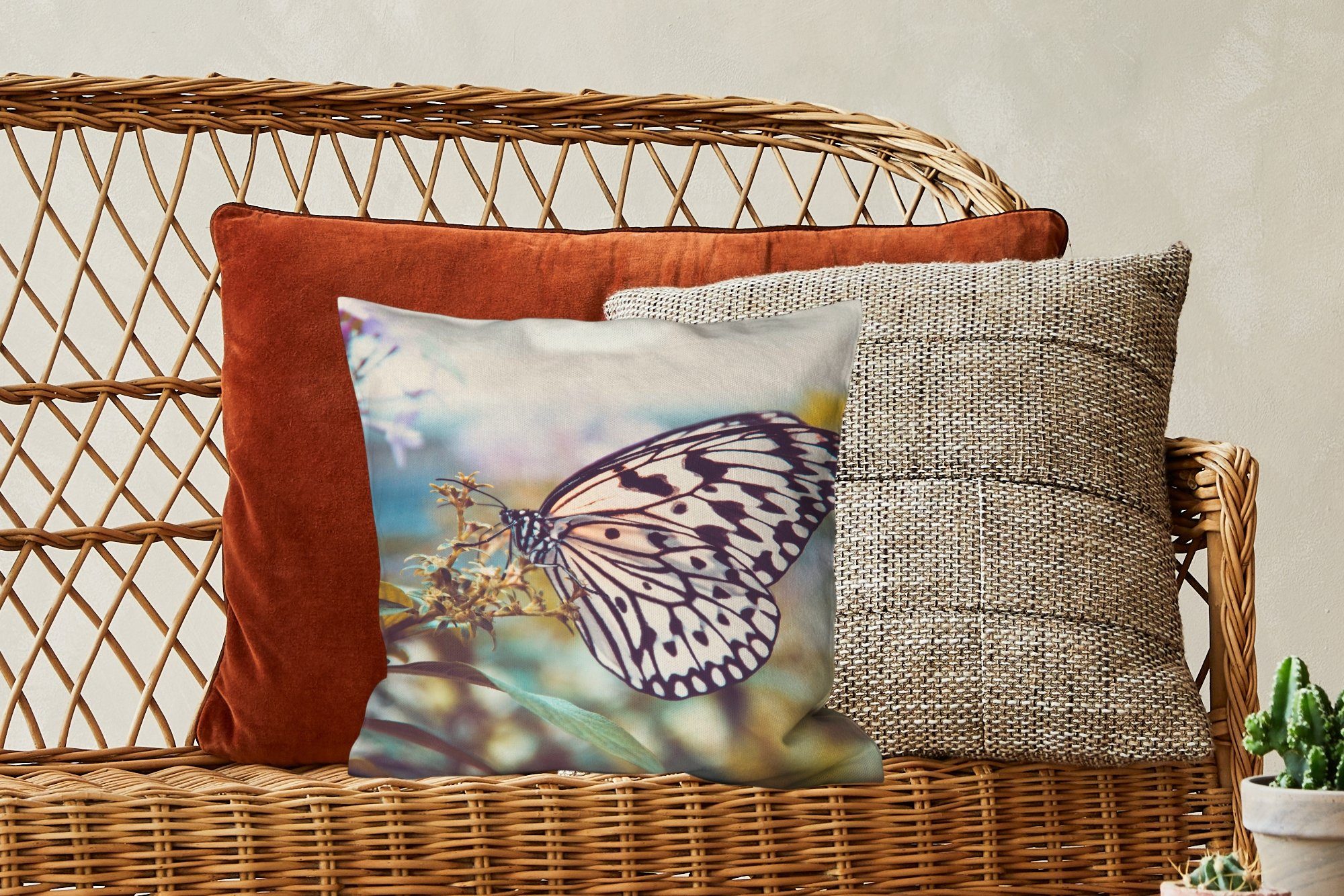 MuchoWow Dekokissen Schmetterling - für Frühling, Füllung Blumen - Deko, Sofakissen mit Schlafzimmer, Zierkissen Wohzimmer