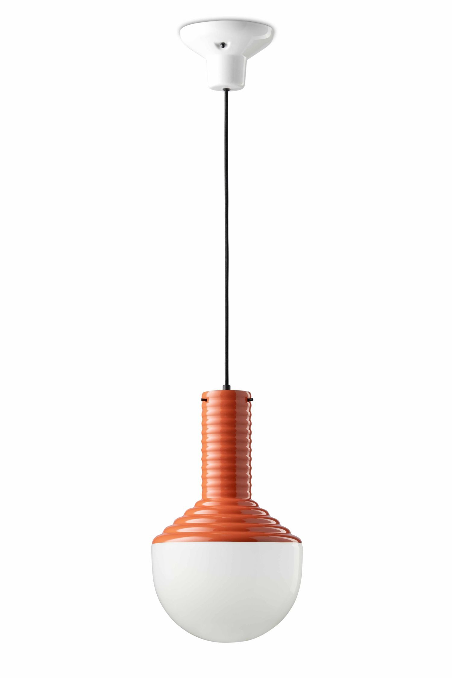 Licht-Erlebnisse Pendelleuchte ZIPARI, ohne Leuchtmittel, Glas Keramik E27 rund Ø 24 cm H: max. 159 cm Weiß Orange Retro