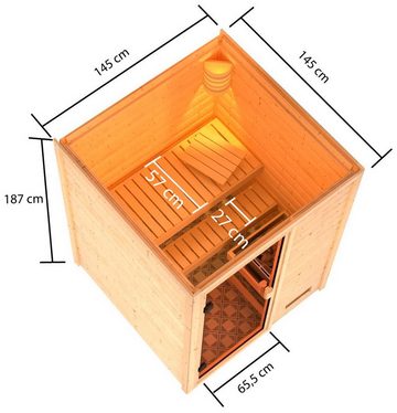 welltime Sauna Sandy, BxTxH: 145 x 145 x 187 cm, 38 mm, 3,6-kW-Bio-Plug & Play Ofen mit ext. Steuerung