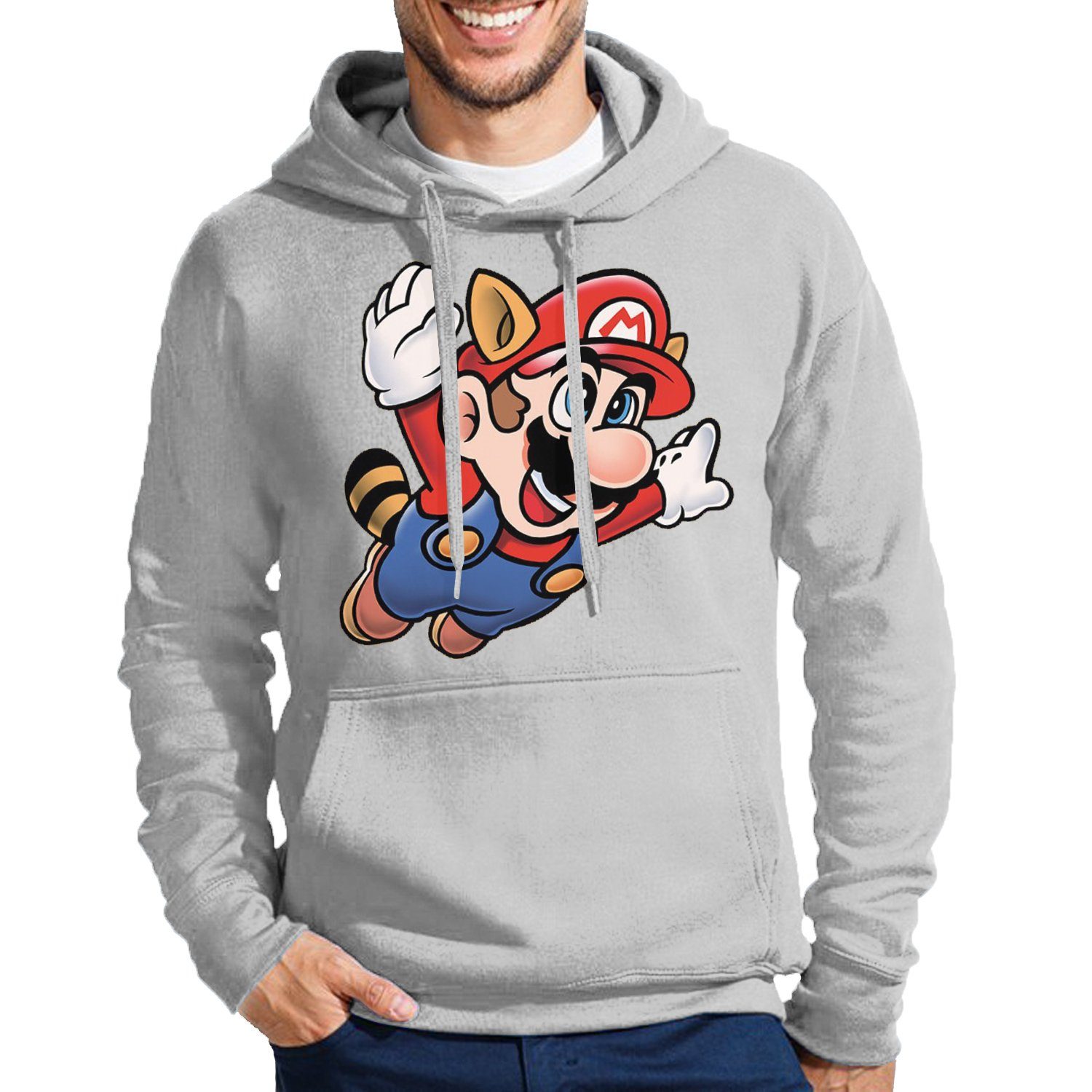 Blondie & Brownie Hoodie Herren Super Mario 3 Fligh Nintendo Gaming Nerd Konsole mit Kaputze Grau