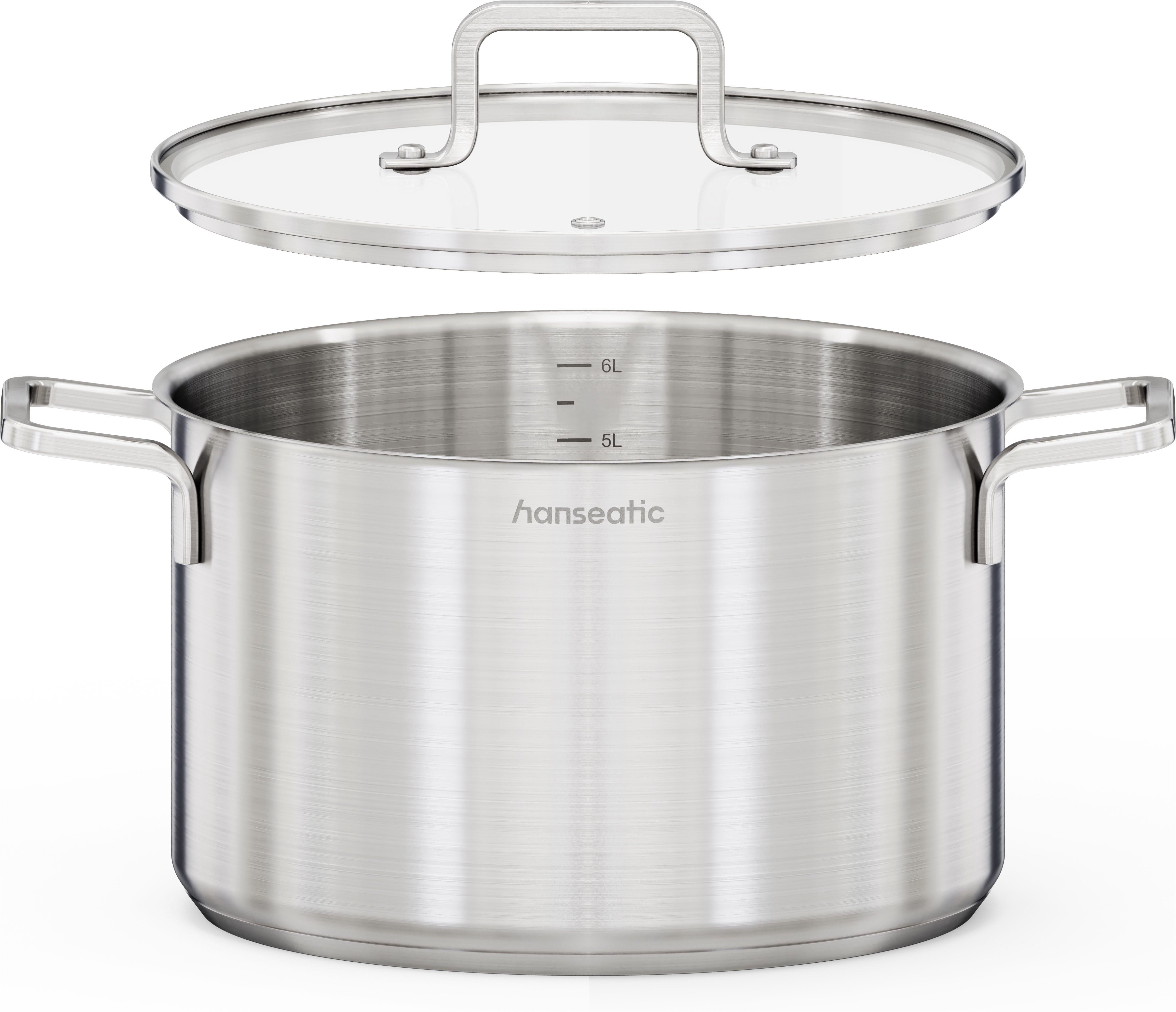 Hanseatic Kochtopf DAILY, Edelstahl 18/10 (1-tlg), handfreundliche Griffe, Literskala, Glasdeckel, Induktion