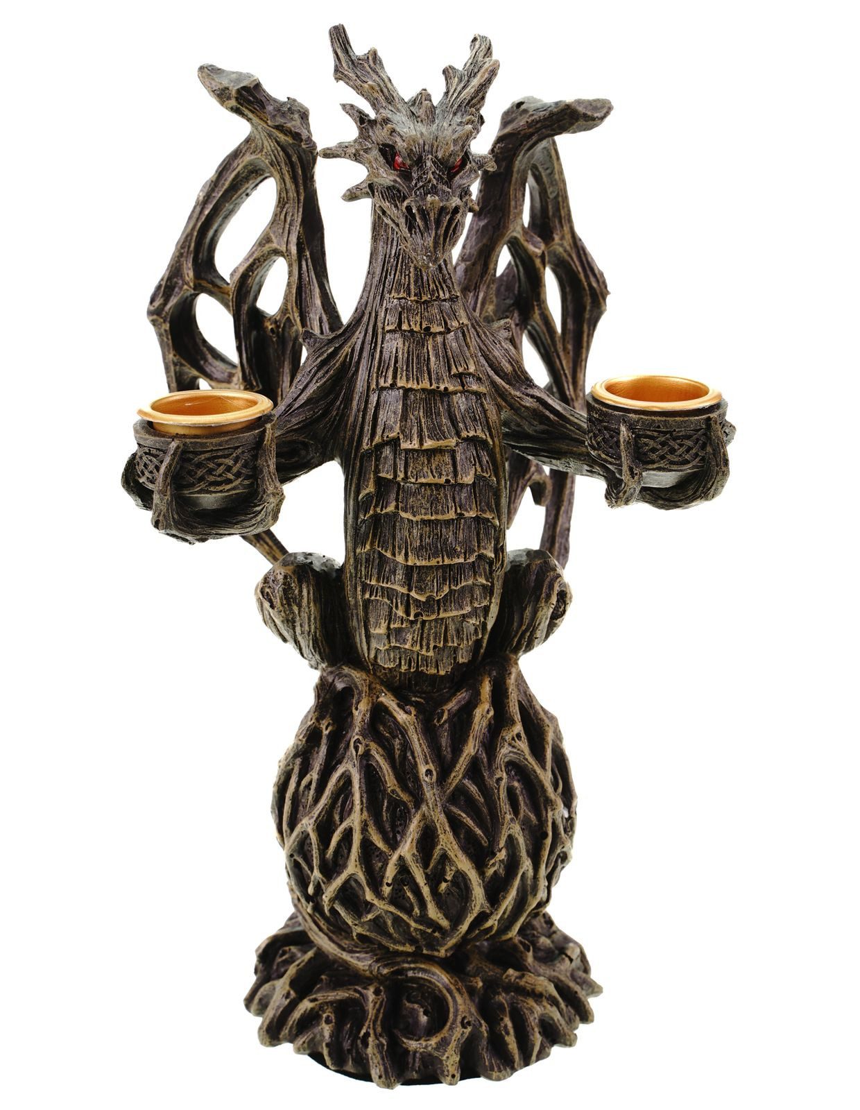 Dekofigur Erddrache Figur mit 2 Kerzenhaltern - 22cm Figur Dragon Polyresin