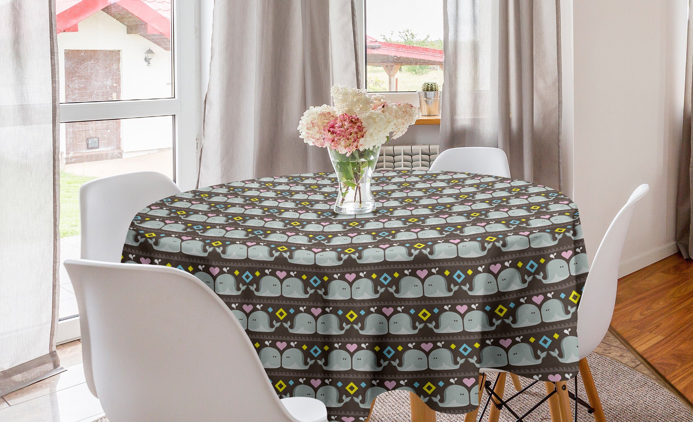 Abakuhaus Tischdecke Dekoration, lustig für Esszimmer Küche Tischdecke Kreis Abdeckung Wal Romantik