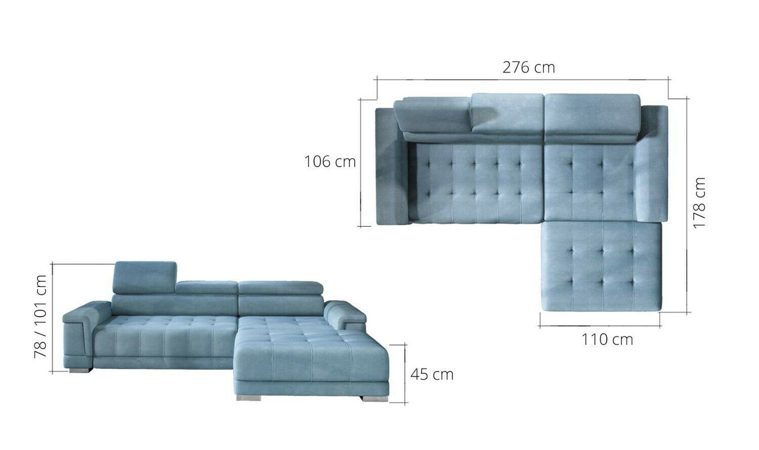JVmoebel Ecksofa, Ecksofa L-Form Sofa Couch Design Polster Modern Textil Blau | Ecksofas