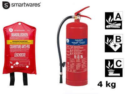 smartwares Pulver-Feuerlöscher, Pulver, als Set mit Löschdecke, für Zuhause Auto, DIN EN 3, Brandklassen A B C