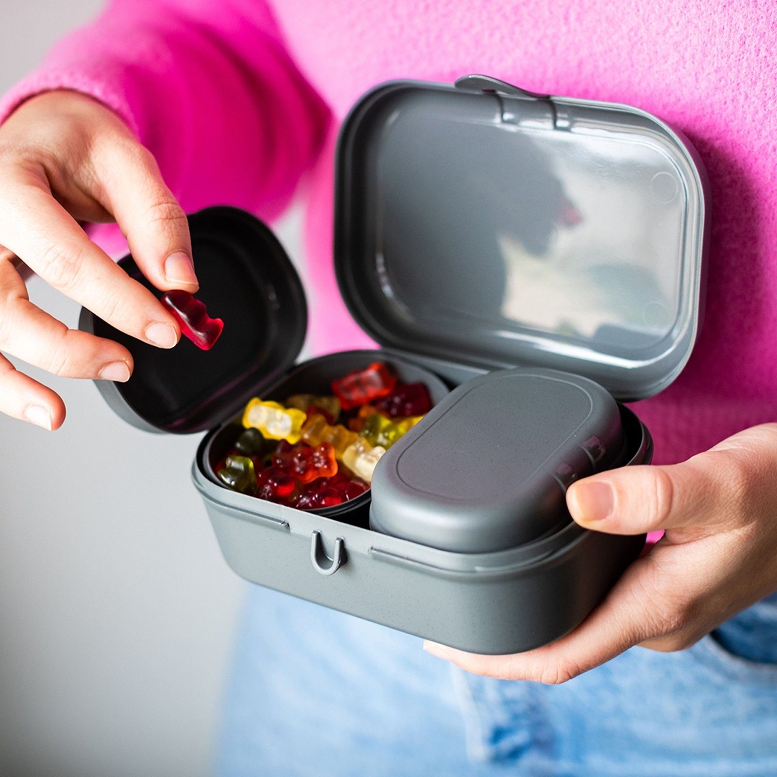 KOZIOL Lunchbox (Set, READY Kunststoff, MINI, Lunchboxen 3er-Set PASCAL Grau Brotdosen 3-tlg), Kunststoff