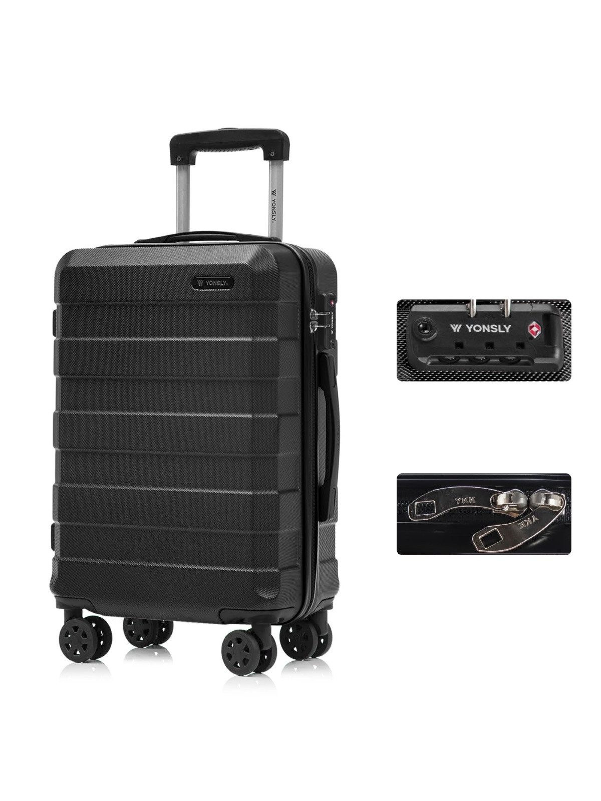 YONSLY Hartschalen-Trolley Hartschalen-Reisekoffer Trolley Rollkoffer Kabinenkoffer aus ABS, 4 Rollen, mit TSA-Schloss, YKK-Reißverschluss, austauschbaren Rollen und Griffen