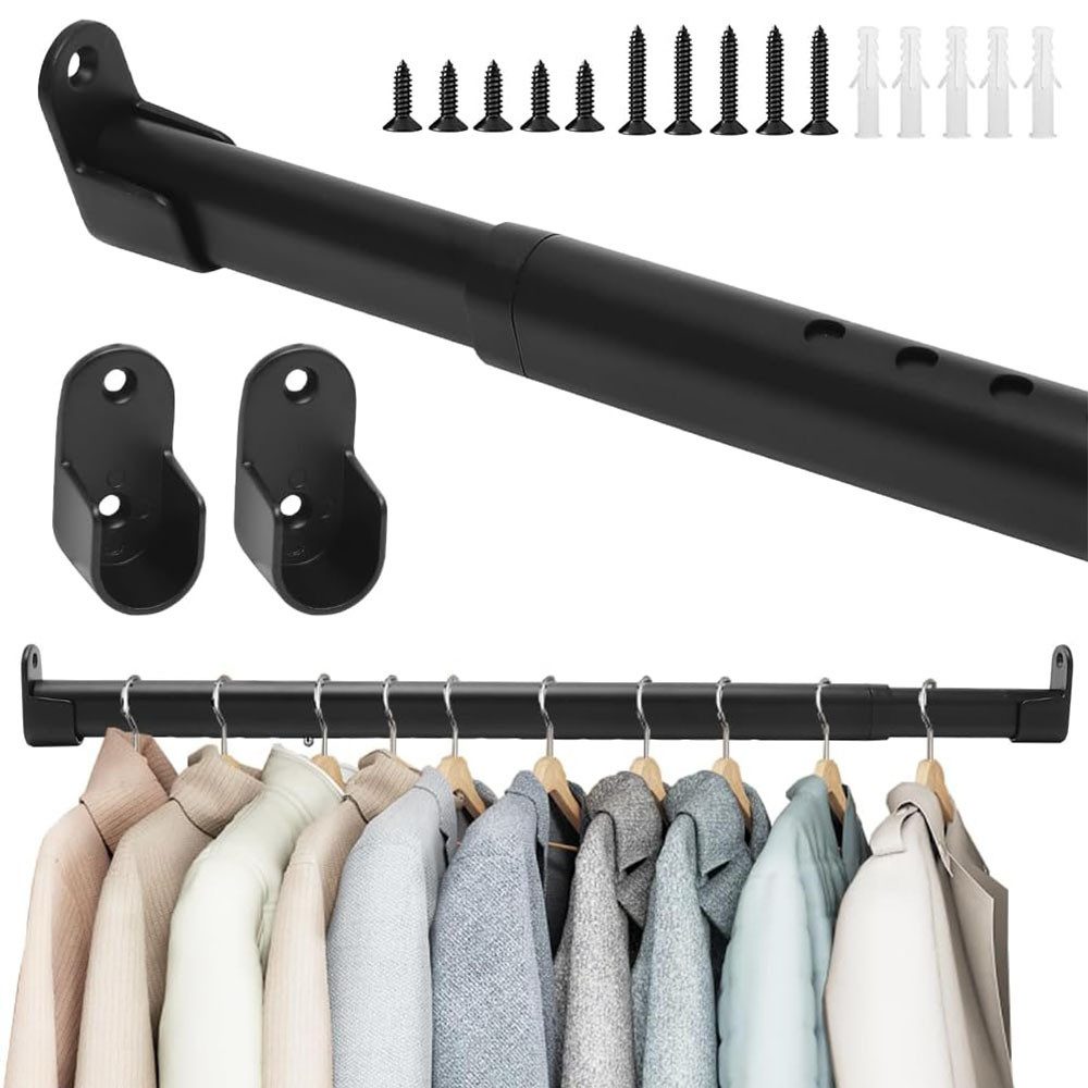 TUWENA Garderobenstange Kleiderstange Schrank Ausziehbar, Garderobenstange 42-100/130/160cm, Kleiderstange Wandmontage mit 2 Halterung für Kleiderschrank, Fenster