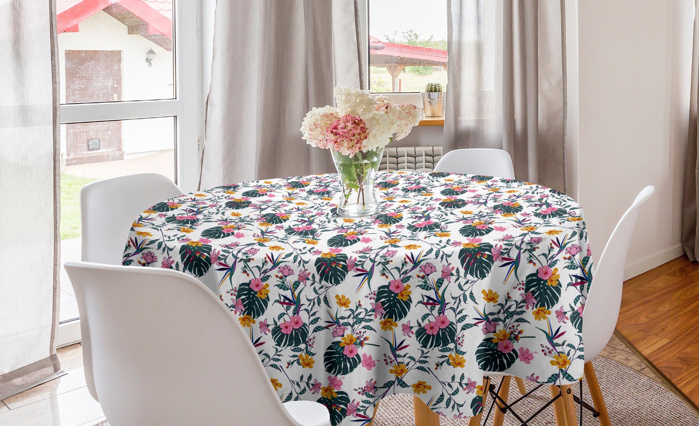 Tischdecke Dekoration, Blätter Blumen-Kunst Esszimmer Abakuhaus Tischdecke Küche Exotische Abdeckung Tropisch Kreis für