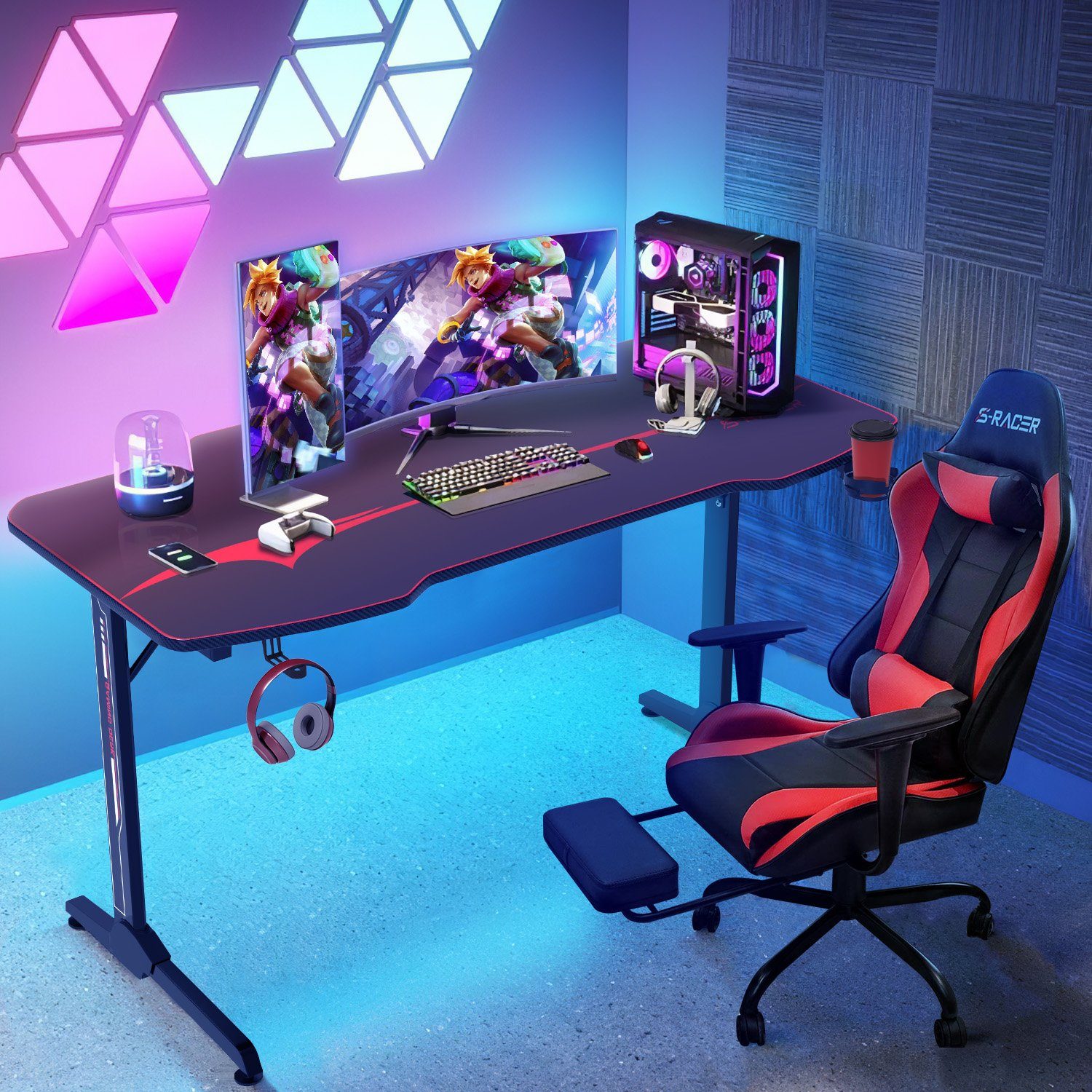 HOMALL Gamingtisch 140 Computer cm Tiefschwarz Gamer Schreibtisch Tisch