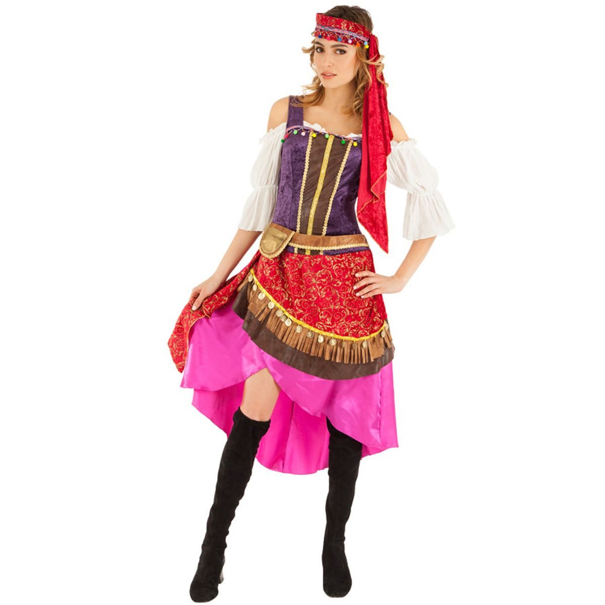 CHAKS Kostüm Esmeralda traditionelles farbenfrohes Kleid mit Kopfschmuck