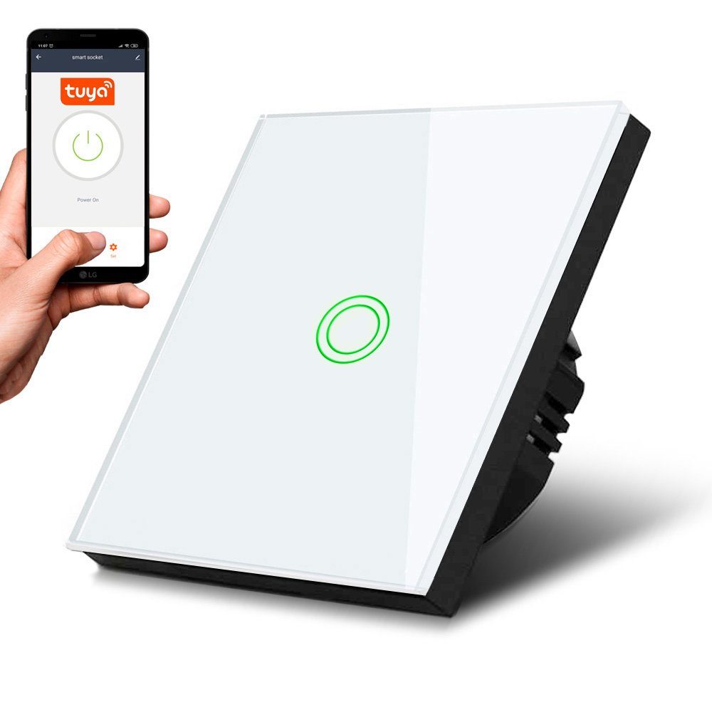 Maclean Smarter Lichtschalter, Steuerung über WiFi-App und Touch-Schalter Weiß