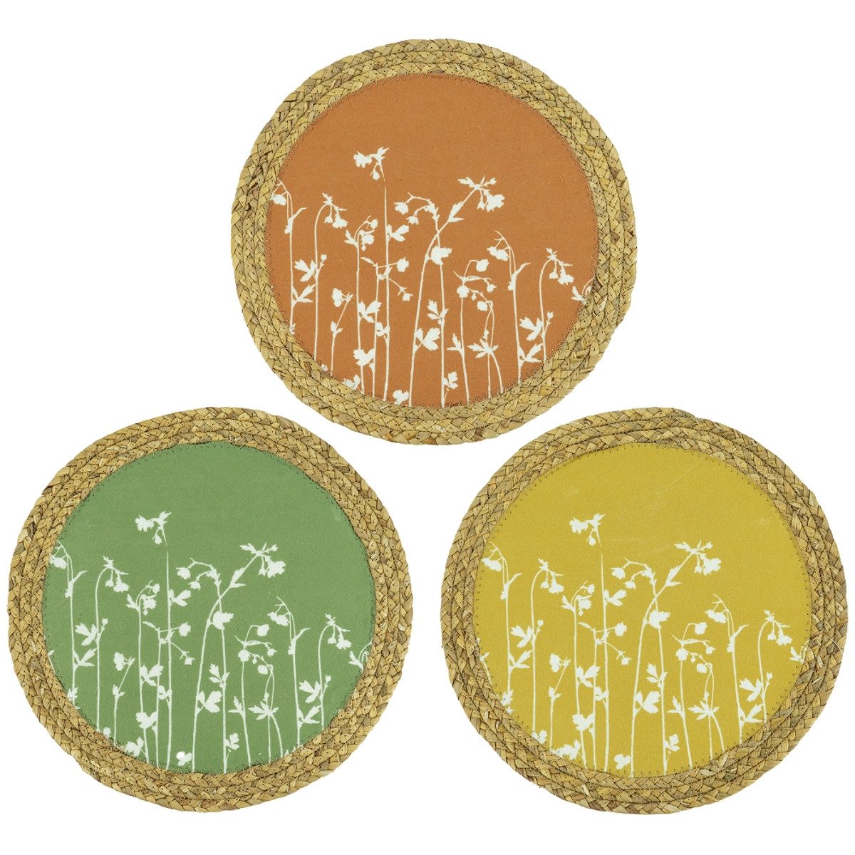 Platzset Tischset 6 Stk. rund 38 cm Senfgelb, Terracotta & Mintfarben Polyester