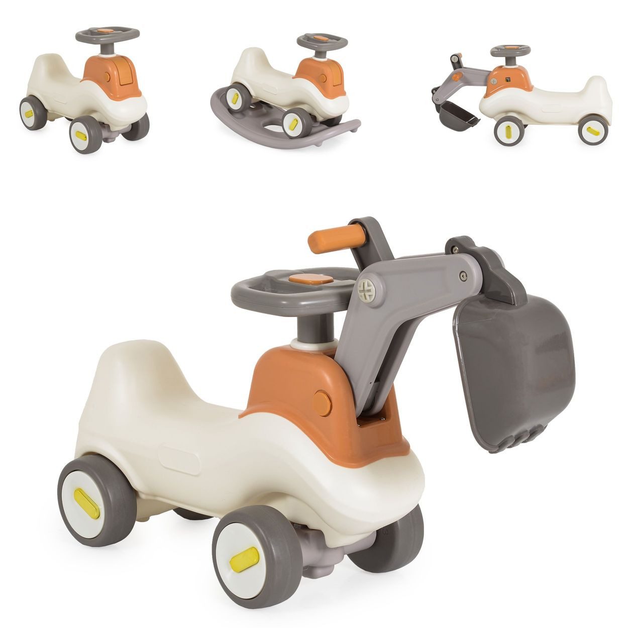 Moni Rutscher Rutschfahrzeug Bumpy 3 in 1, Bagger Schaufel Schaukelfunktion Schiebeauto