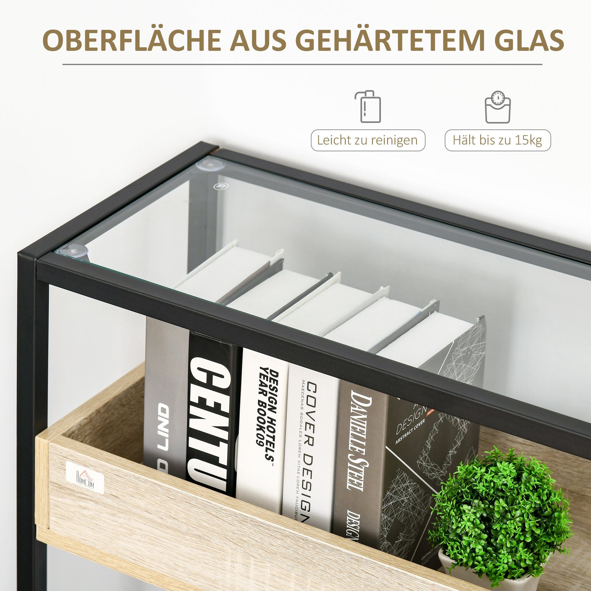 mit Glasoberfläche HOMCOM Regale Bücherregal Standregal im 2 Industrie-Design