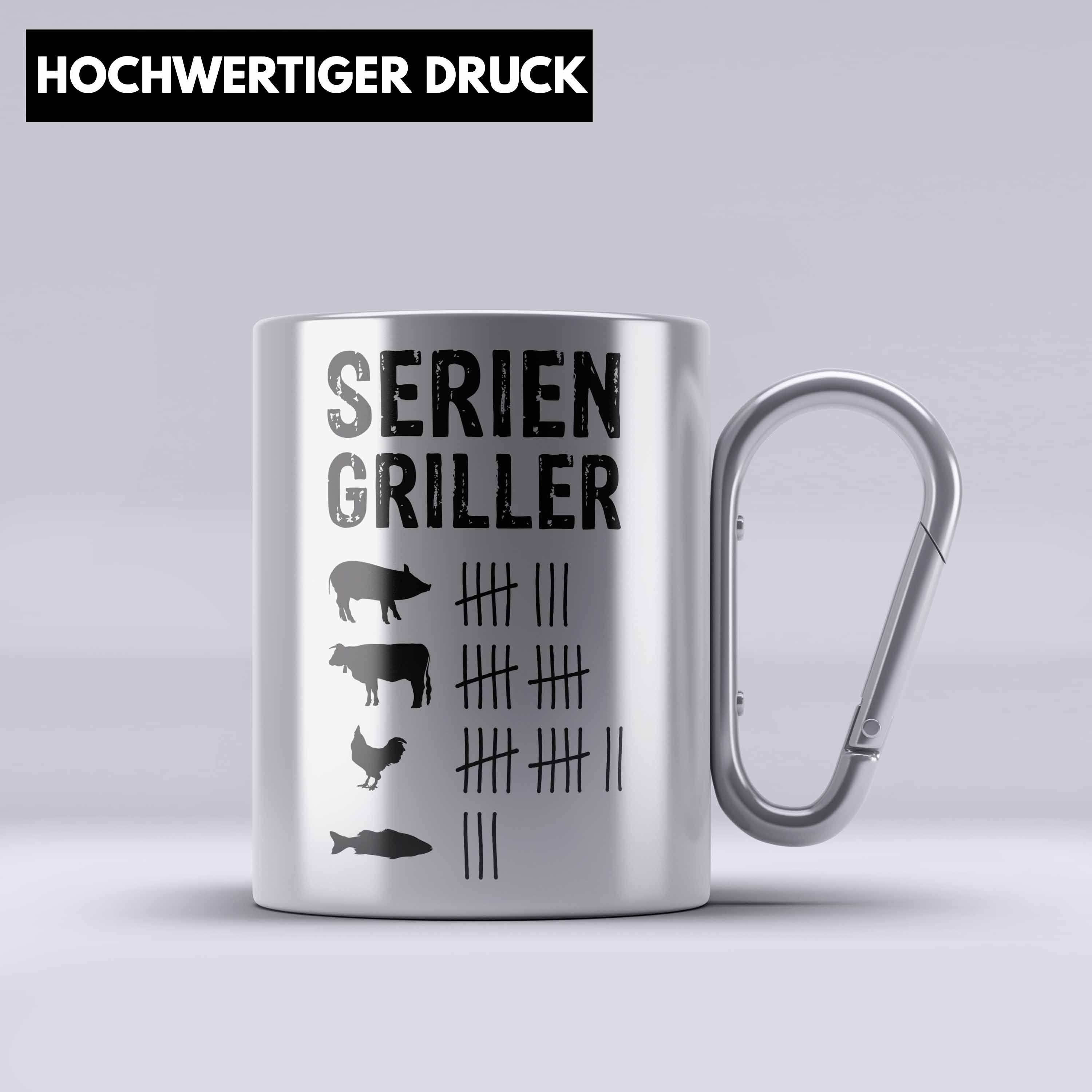 Grillen Gesche Steak Liebhaber Männer Silber Thermotasse Grillen Trendation Geschenk Tasse Edelstahl