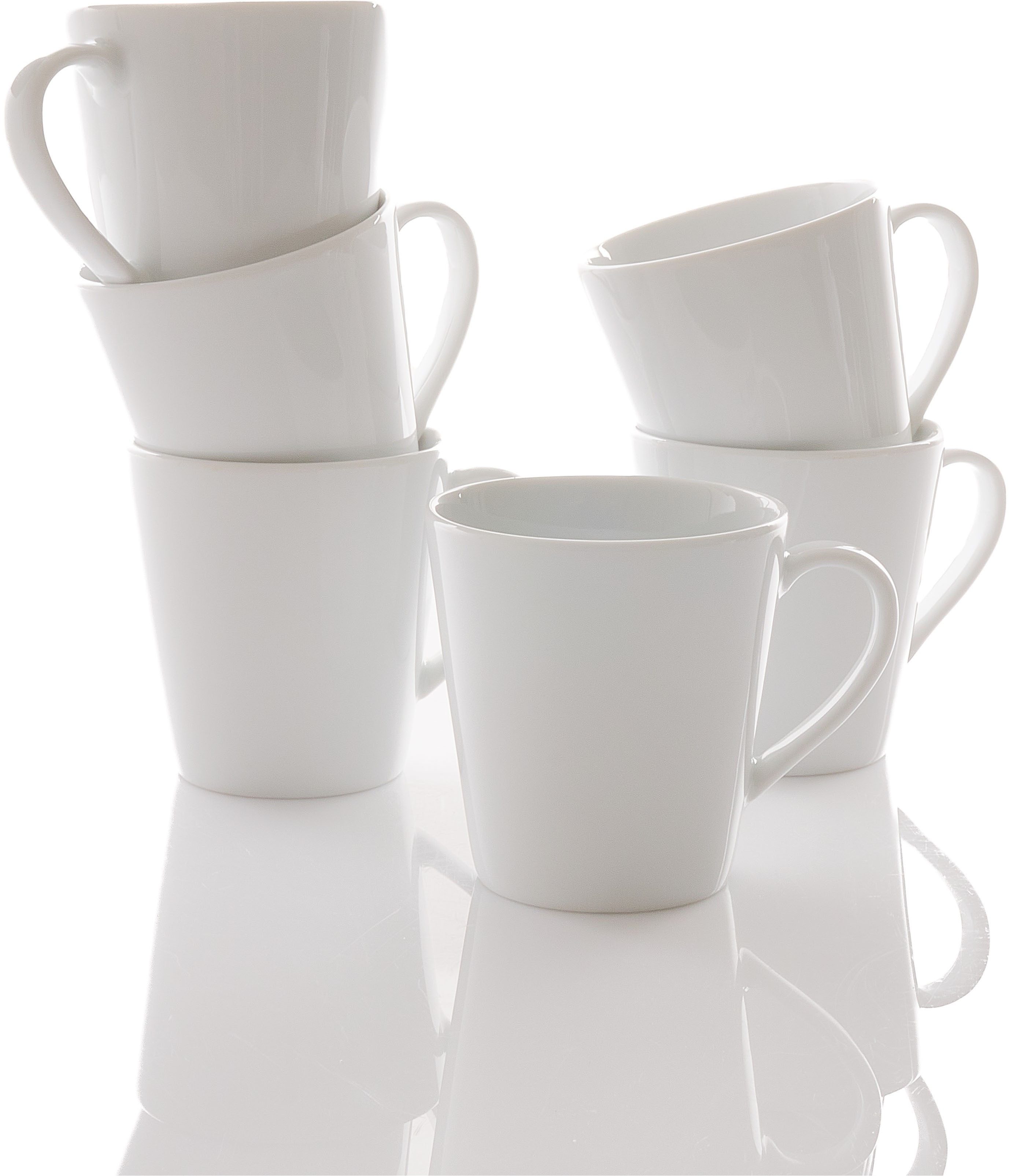 Retsch Arzberg Becher Kaffee-/Henkelbecher HEIKE WEISS 250 ml, konisch, Set 6-tlg. Porzellan, 6-tlg., Porzellan, Klassisches Henkelbecher Set für 6 Personen, zeitlos & chic
