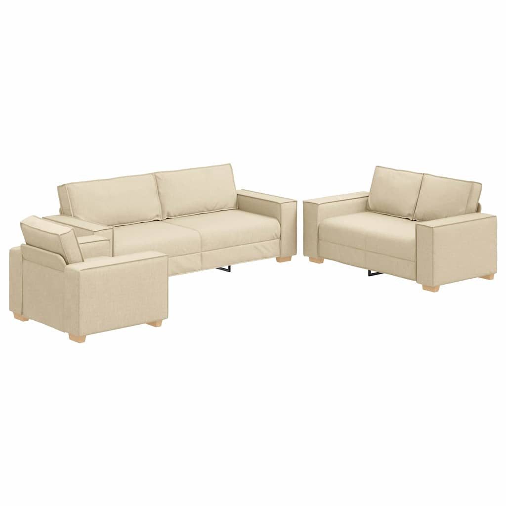 vidaXL Sofa Sofa 3 pcs Creme Leinenmischgewebe, 3 Teile günstig online kaufen