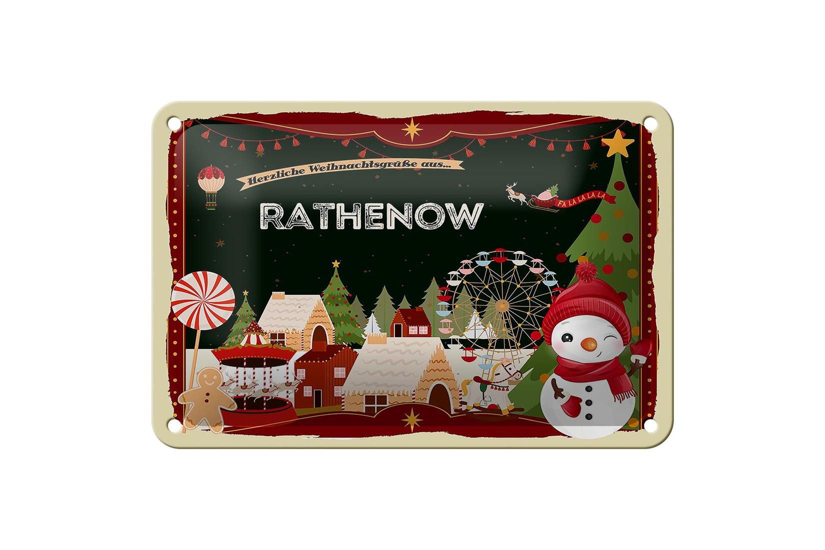Metallschild Weihnachten Grüße RATHENOW 18x12cm