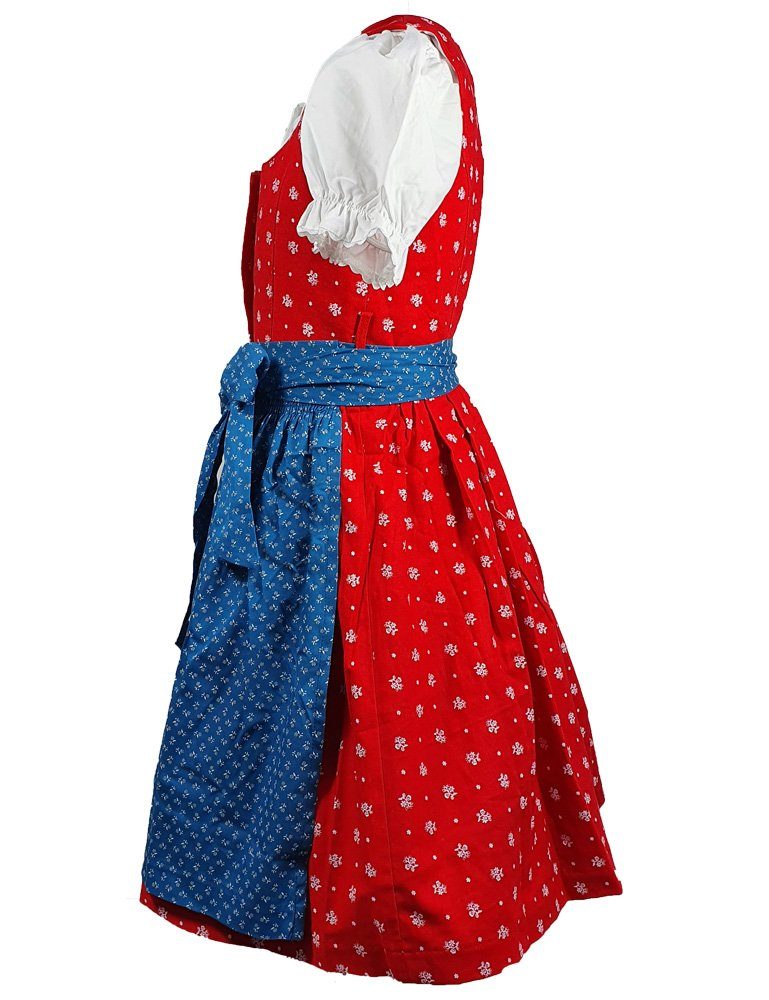 Maddox Dirndl Kinder Rot - Bluse Blümchenmuster mit Trachtenkleid mit Blau, (3-tlg) Mädchen Kleid / "Elli"