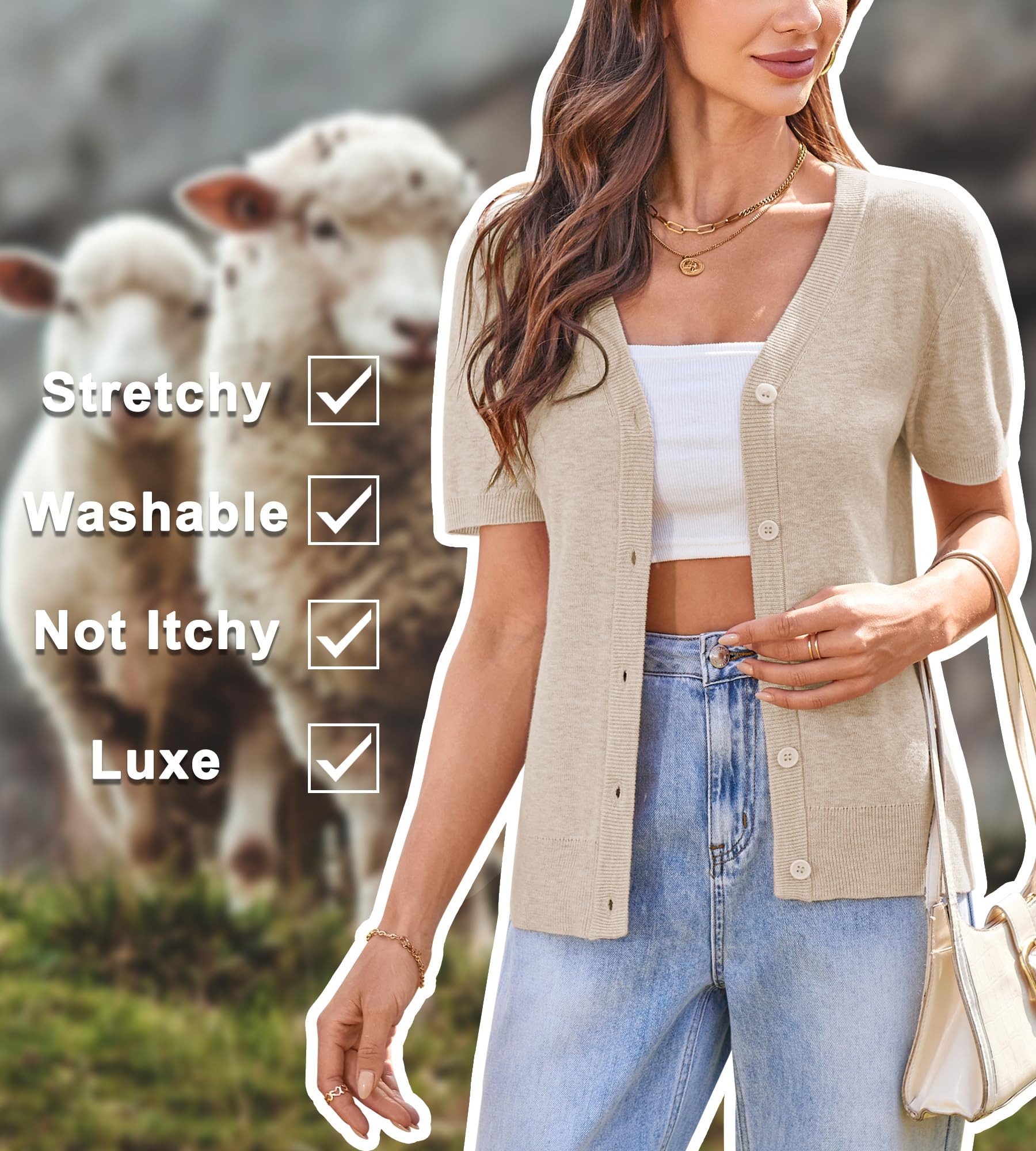 Arach&Cloz Cardigan Damen Wool Blend Strickjacke Kurz Cardigan V-Ausschnitt Strickmantel Knit Bolero mit Knopf