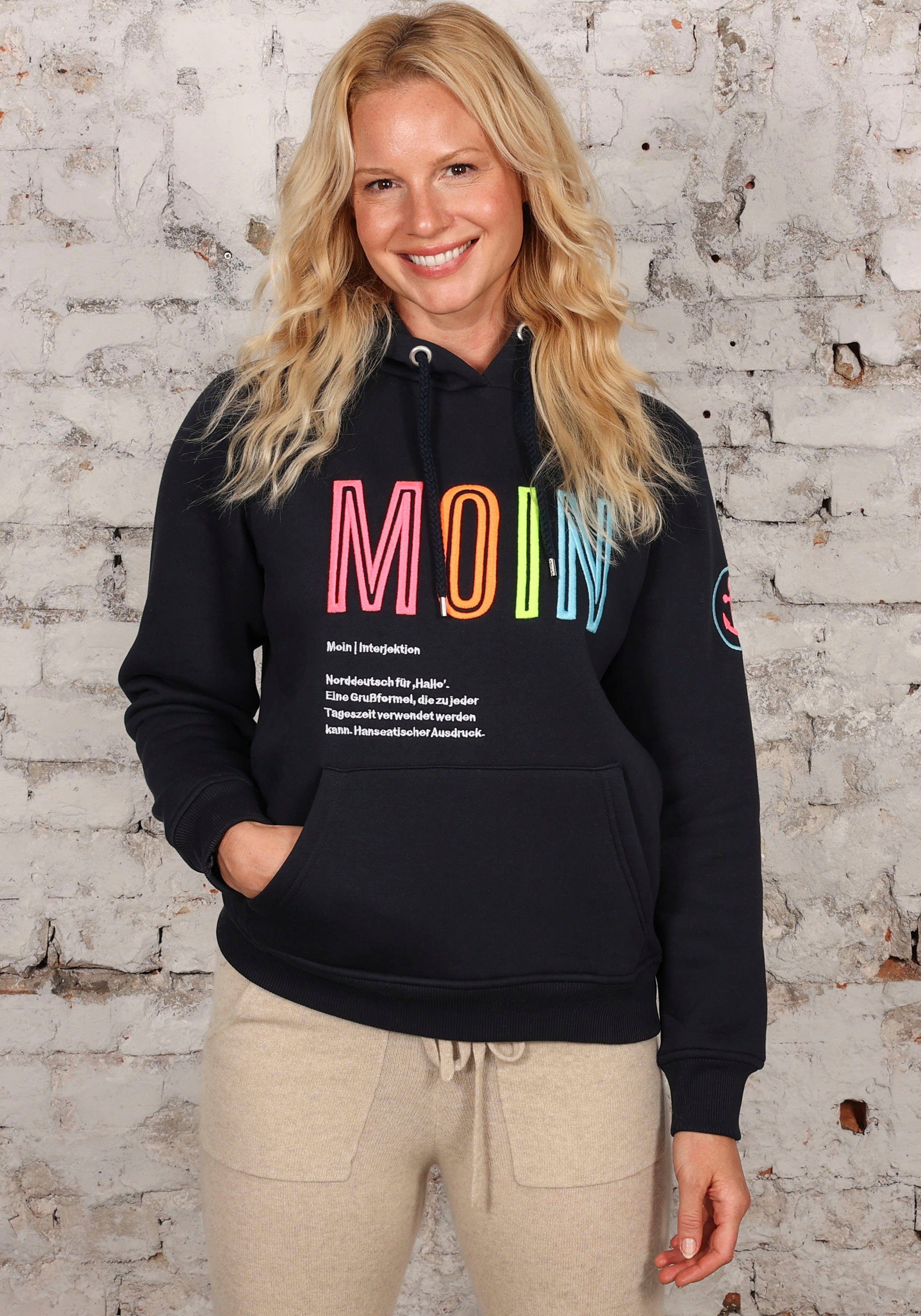 Zwillingsherz Sweatshirt gestickter Schriftzug, Kapuze, Langarm, Kängurutasche, Kordelzug