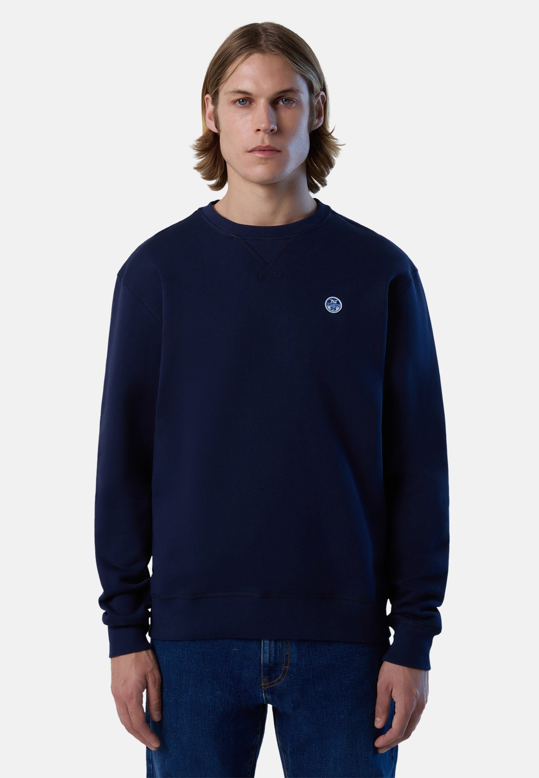 North Sails Fleecepullover Sweatshirt mit Logo-Aufnäher BLUE
