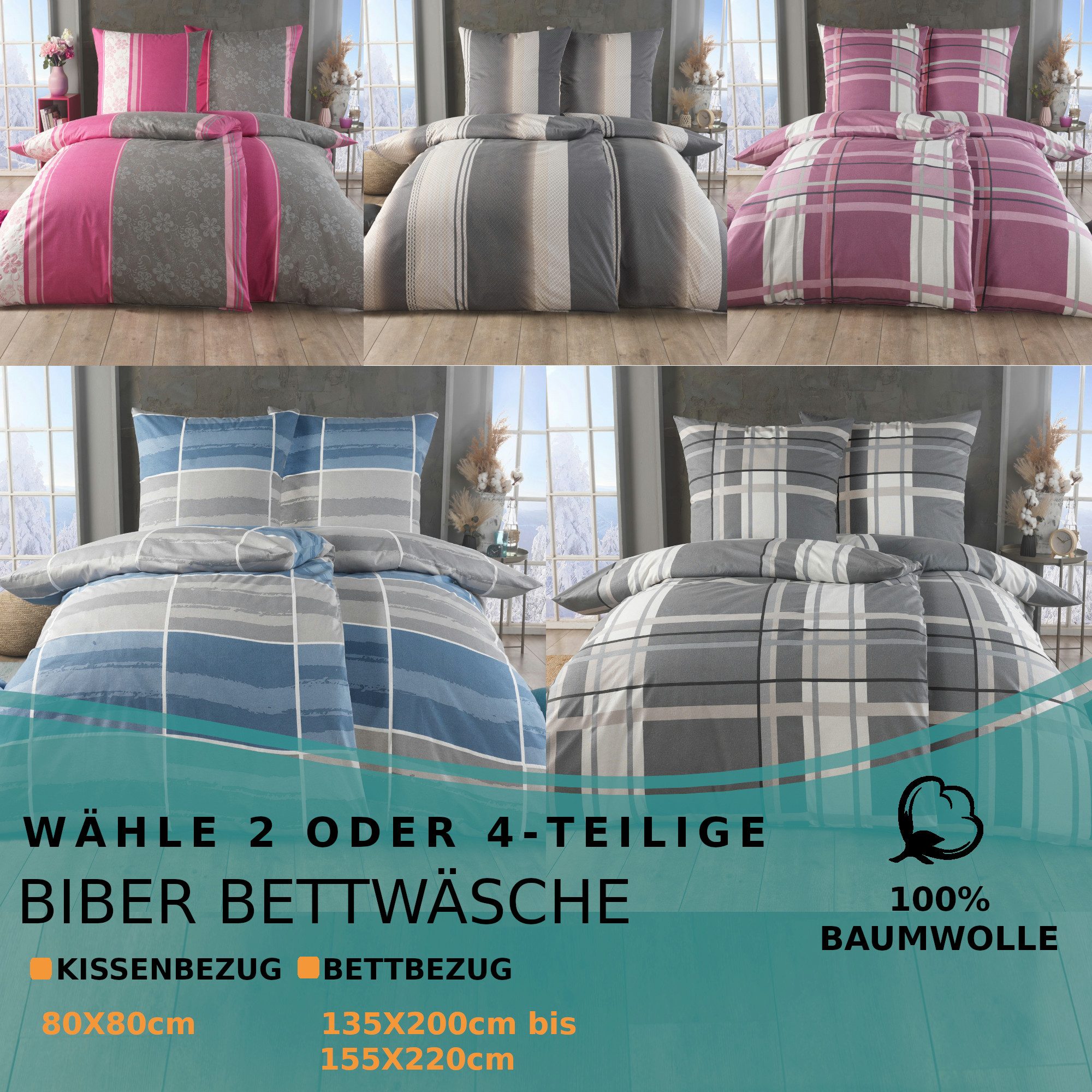 Malika Bettwäsche Baumwolle weiche Bettwäsche für gemütliche Nächte, Baumwolle, 2 teilig, Für Allergiker geeignet, pflegeleicht, angenehm weicher Stoff – Bild 2 von 5