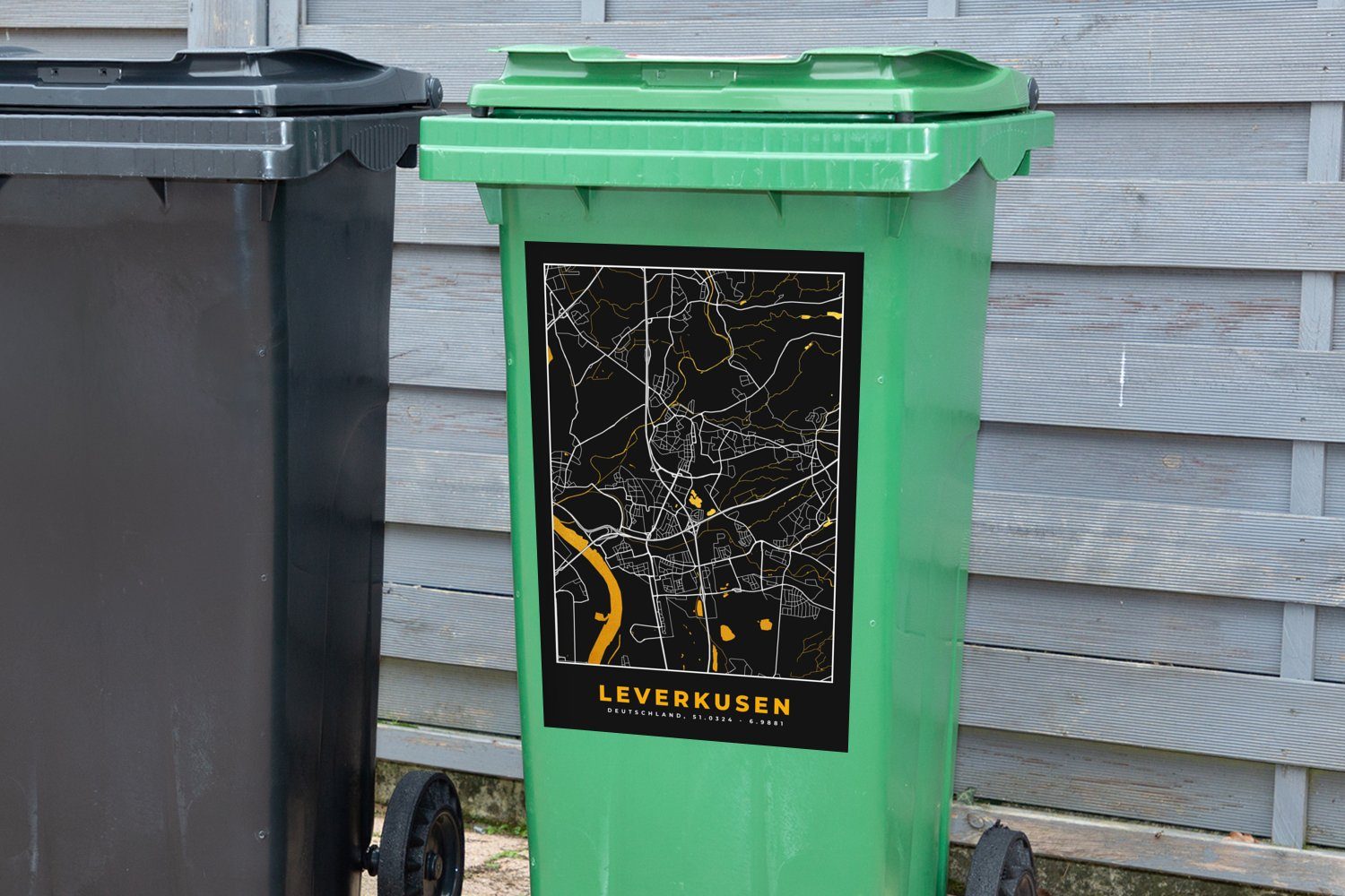 Karte Leverkusen - MuchoWow - Gold - Wandsticker Sticker, St), - (1 Abfalbehälter Stadtplan Mülleimer-aufkleber, Mülltonne, Deutschland Container,