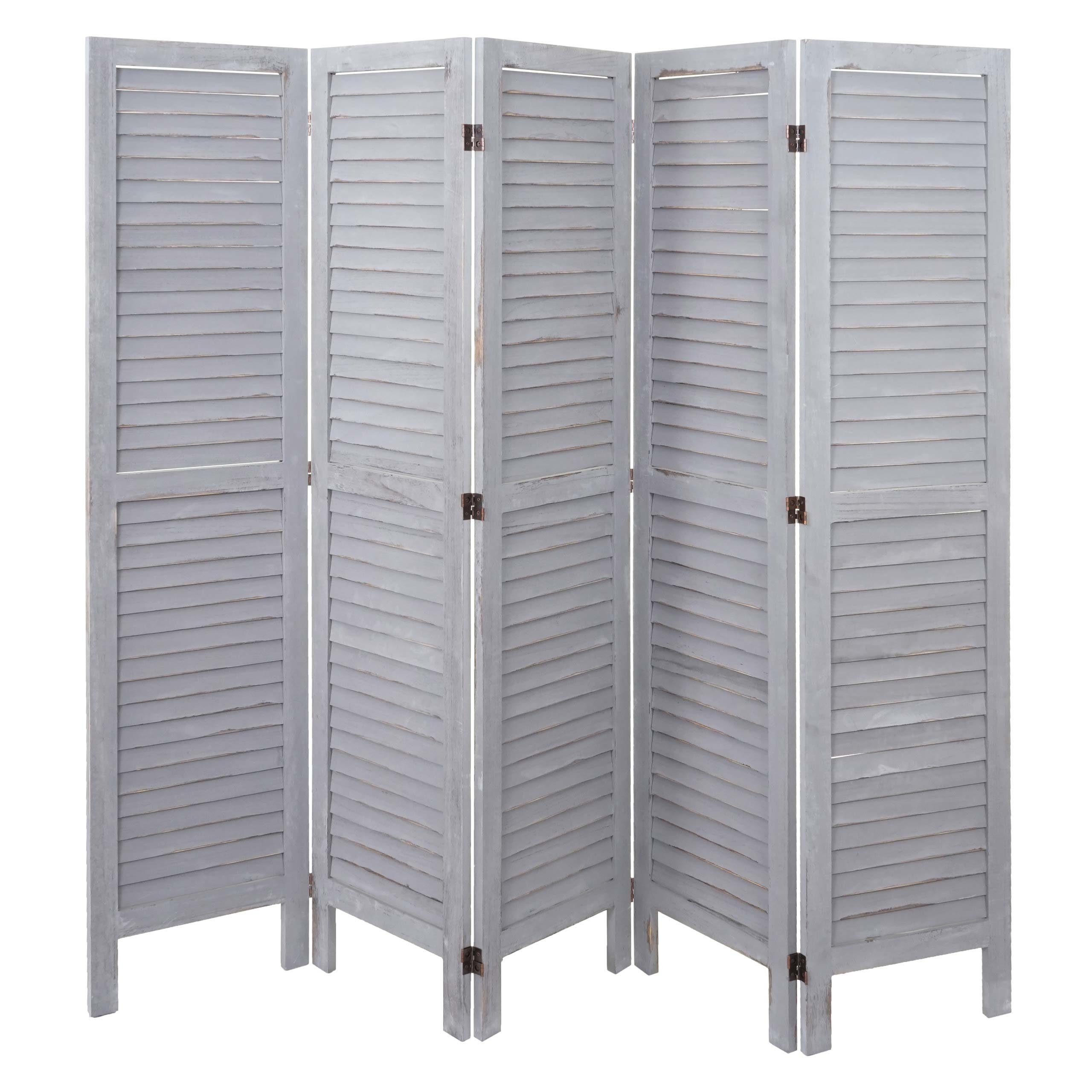 MCW Paravent MCW-G30-200, 5-teiliger Paravent, Fensterladenoptik